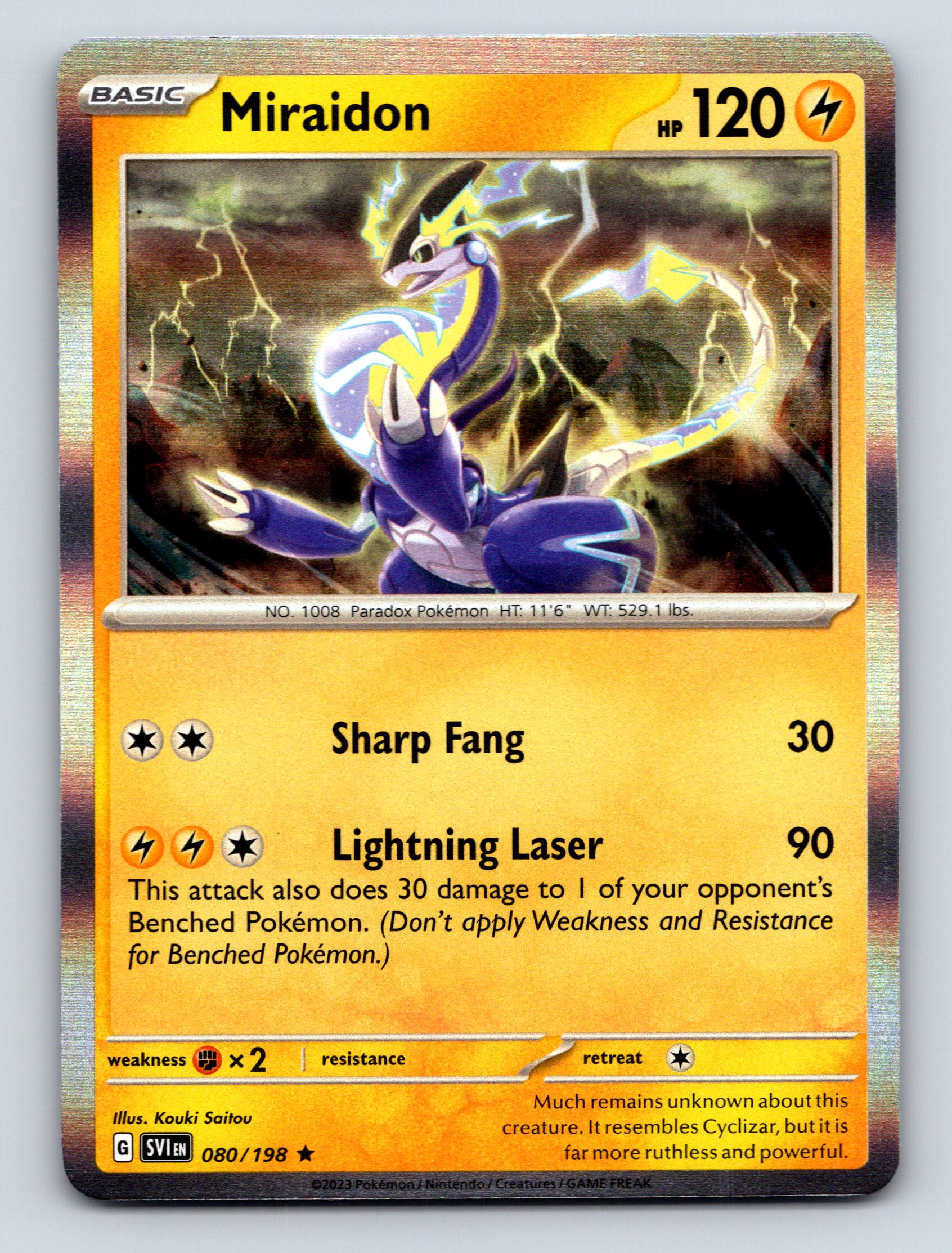 Basic Miraidon HP 120 Lightning Laser Attack Rarity Yellow Pokmon Card