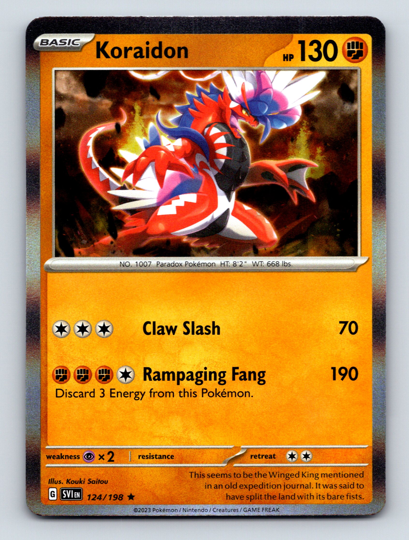 powerful pokemon cards Basic Koraidon HP 130 Claw Slash Attack Star Rarity Orange Powerful Pokémon