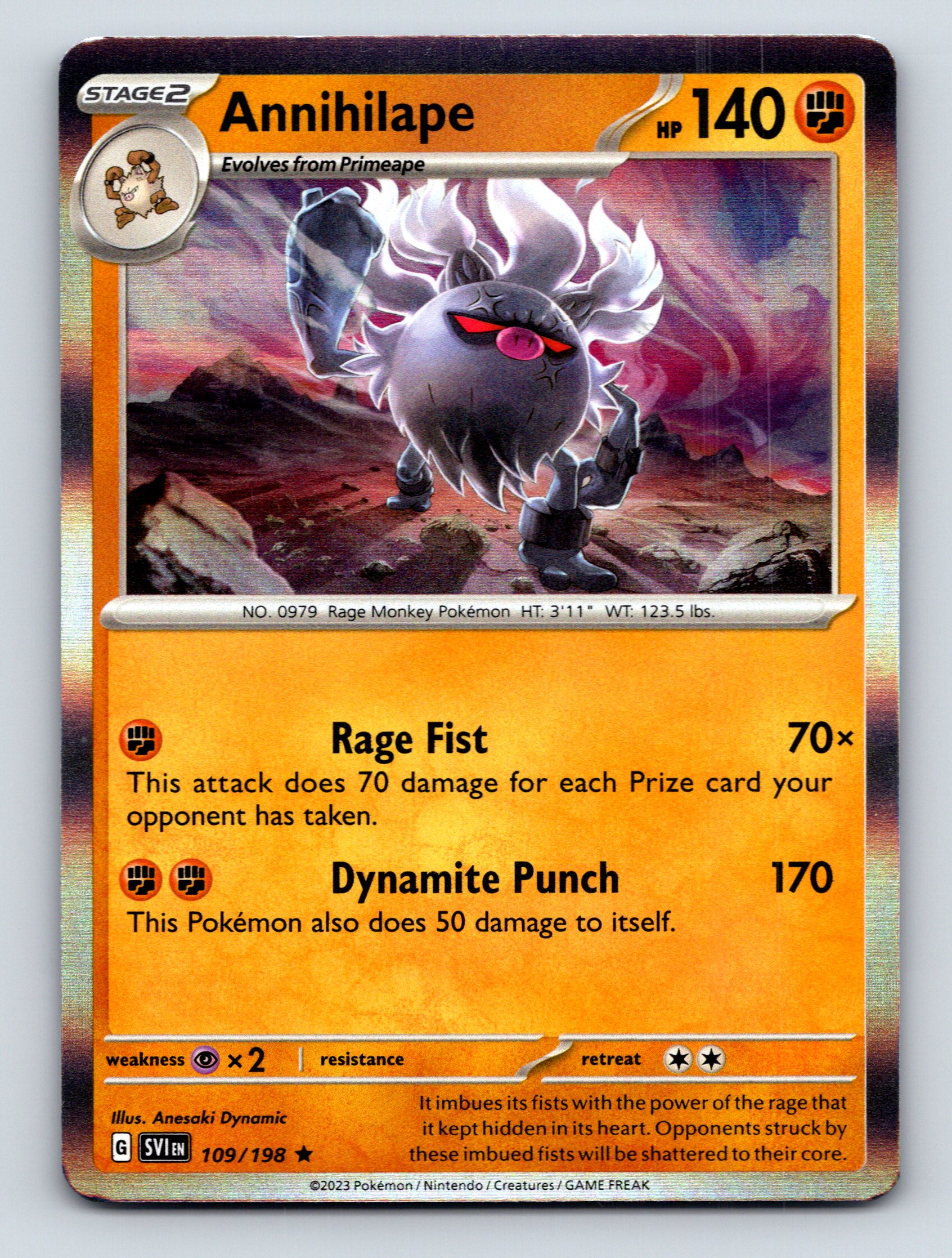 Stage 2 Annihilape HP 140 Rage Fist Dynamite Punch Rarity Orange