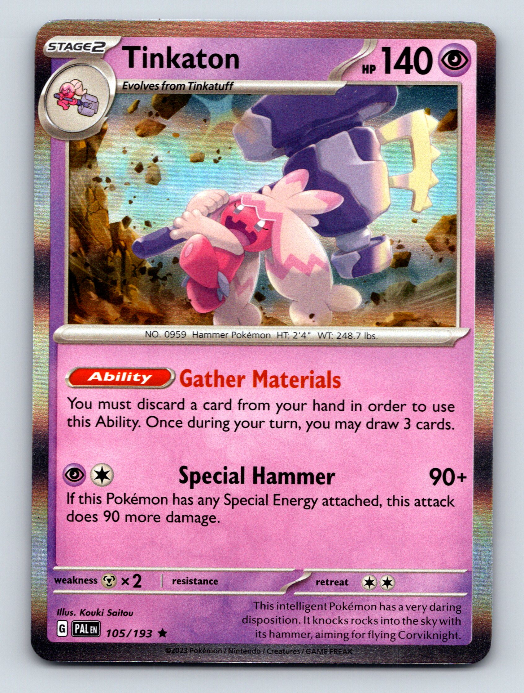 Pokémon Karte Stufe 2 Tinkaton HP 140 Material sammeln Fähigkeit Hellseher Pink - Bild 1 von 10