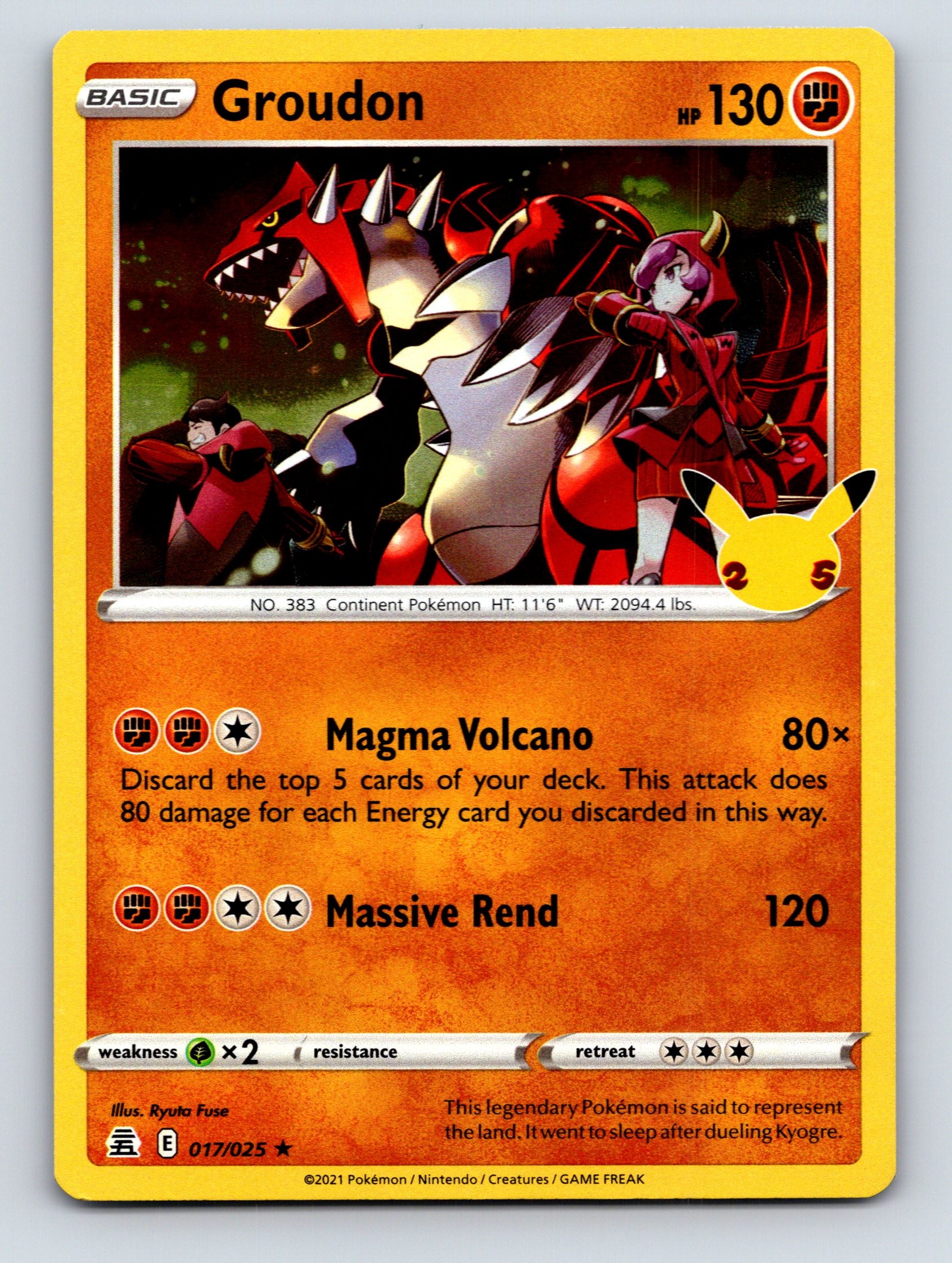 Basic Groudon HP 130 Magma Volcano Attack Legendary Pokémon Orange