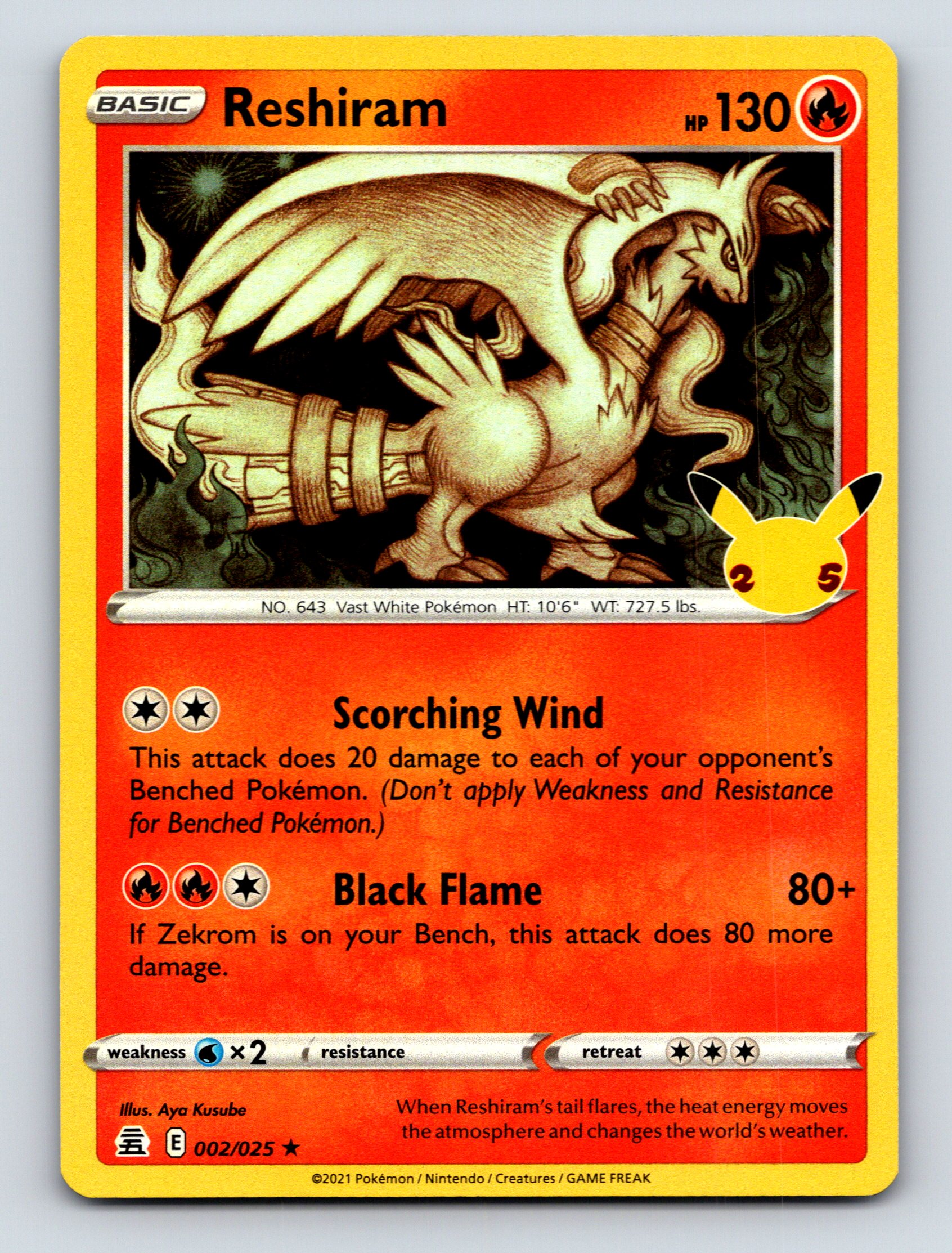 Basic Reshiram HP 130 Scorching Wind Attack Rarity Orange Pokémon