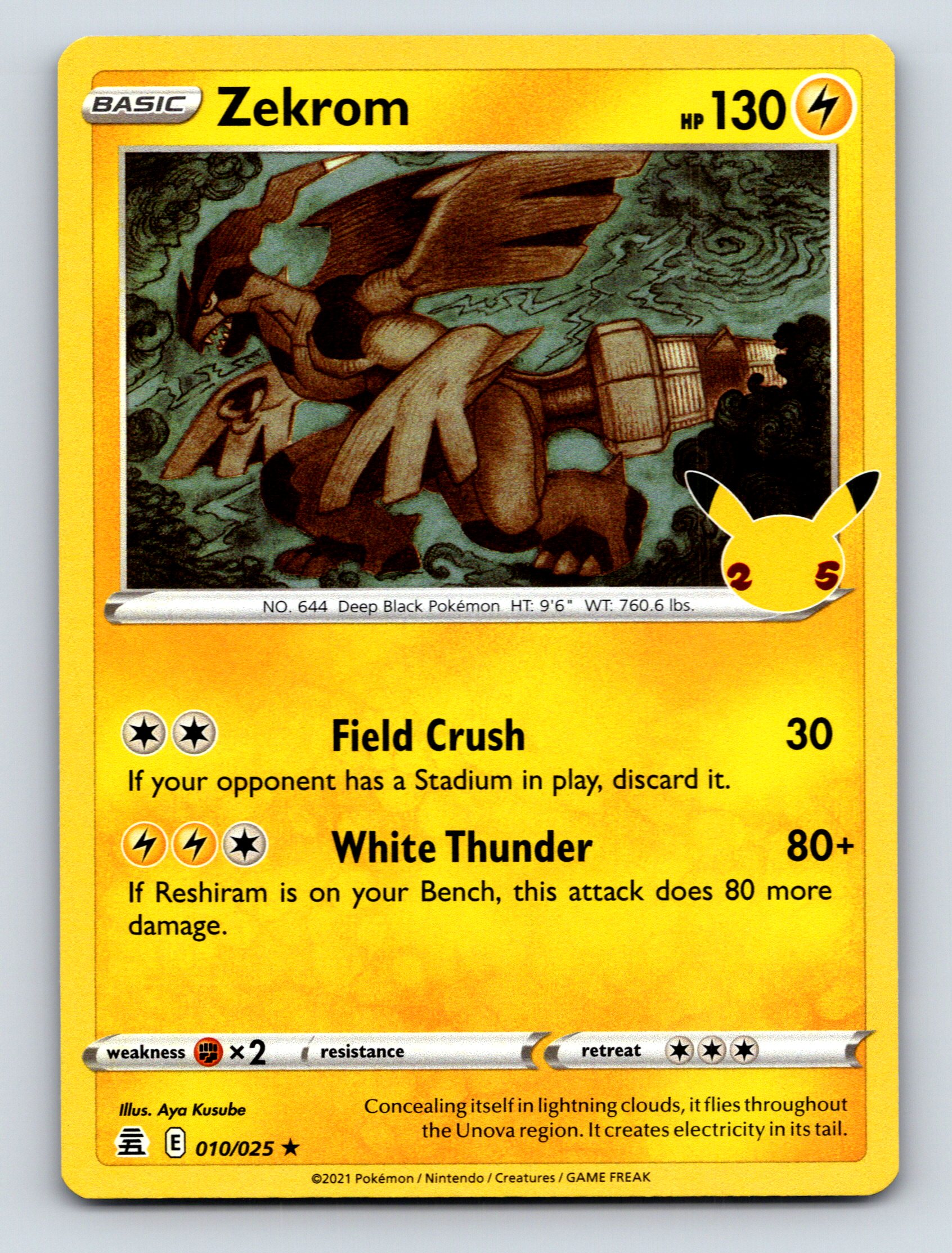 Basic Zekrom HP 130 White Thunder Attack Rarity Yellow Pokémon | eBay