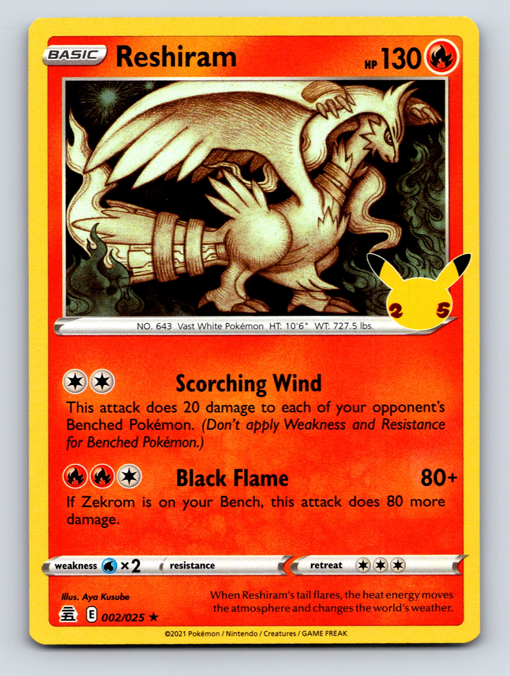 Basic Reshiram HP 130 Scorching Wind Black Flame Orange Fiery