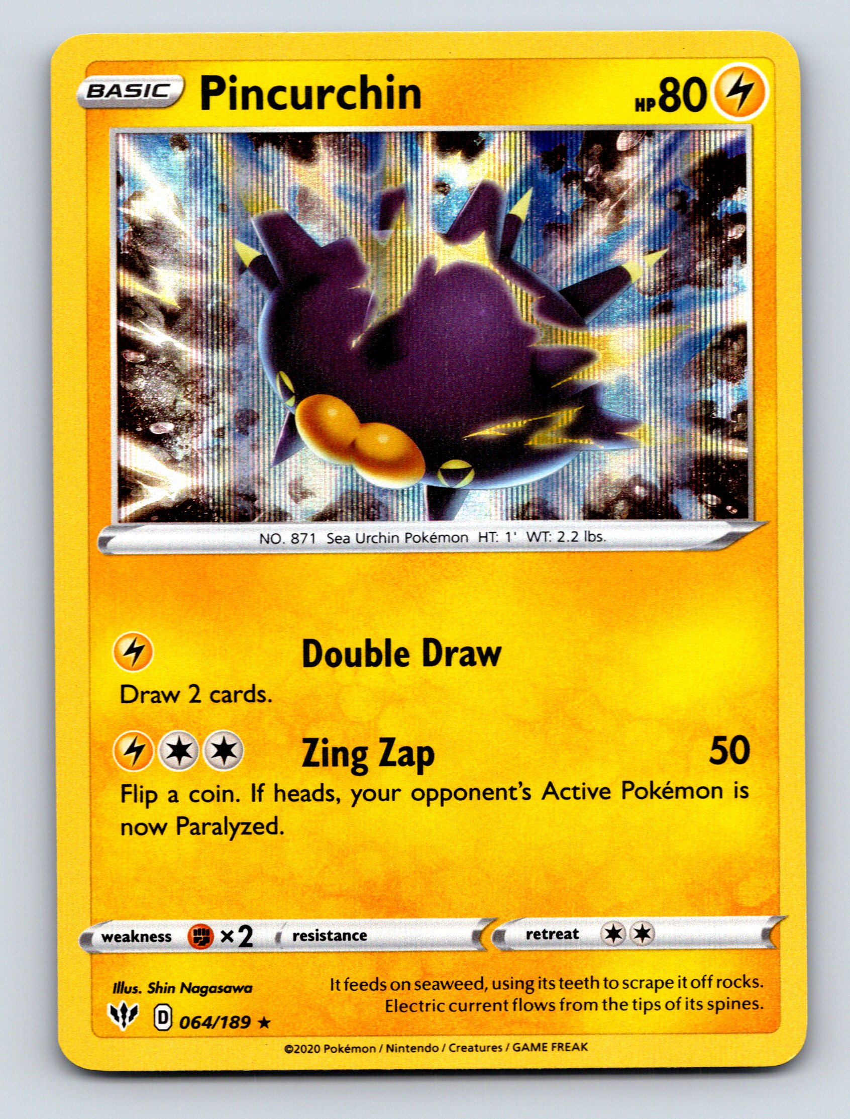 Basic Pincurchin HP 80 Zing Zap Attack Rarity Yellow Electric