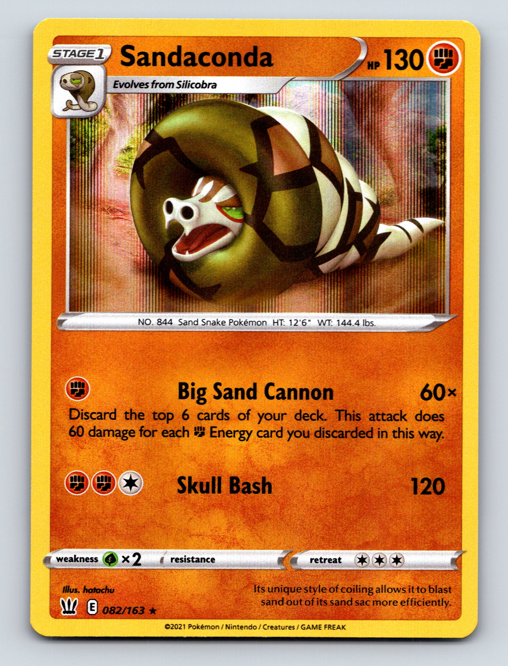 Stage 1 Sandaconda HP 130 Big Sand Cannon Attack Rarity Orange Pokmon