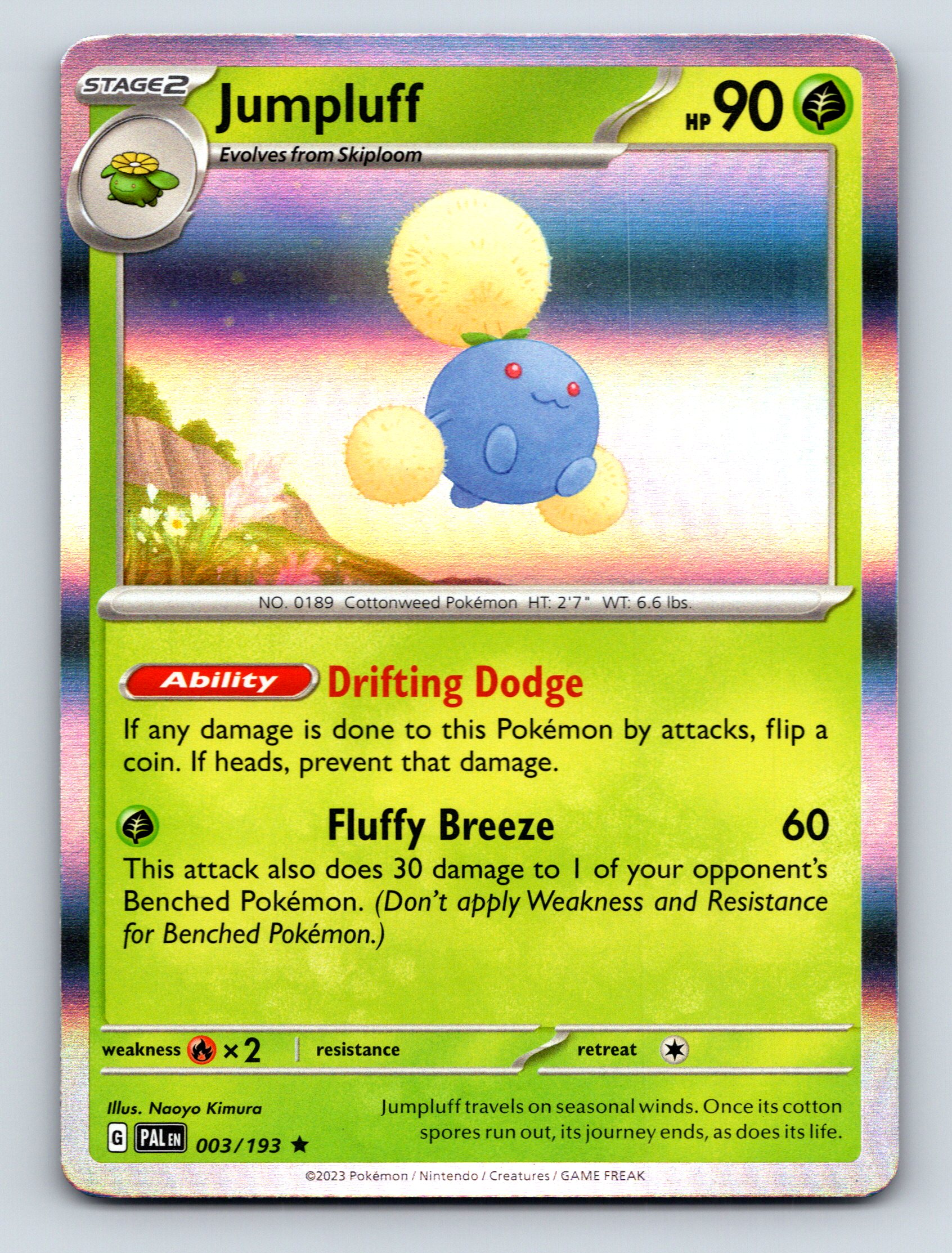 Stage Two Jumpluff HP 90 Fluffy Breeze Attack Green Pokémon Card