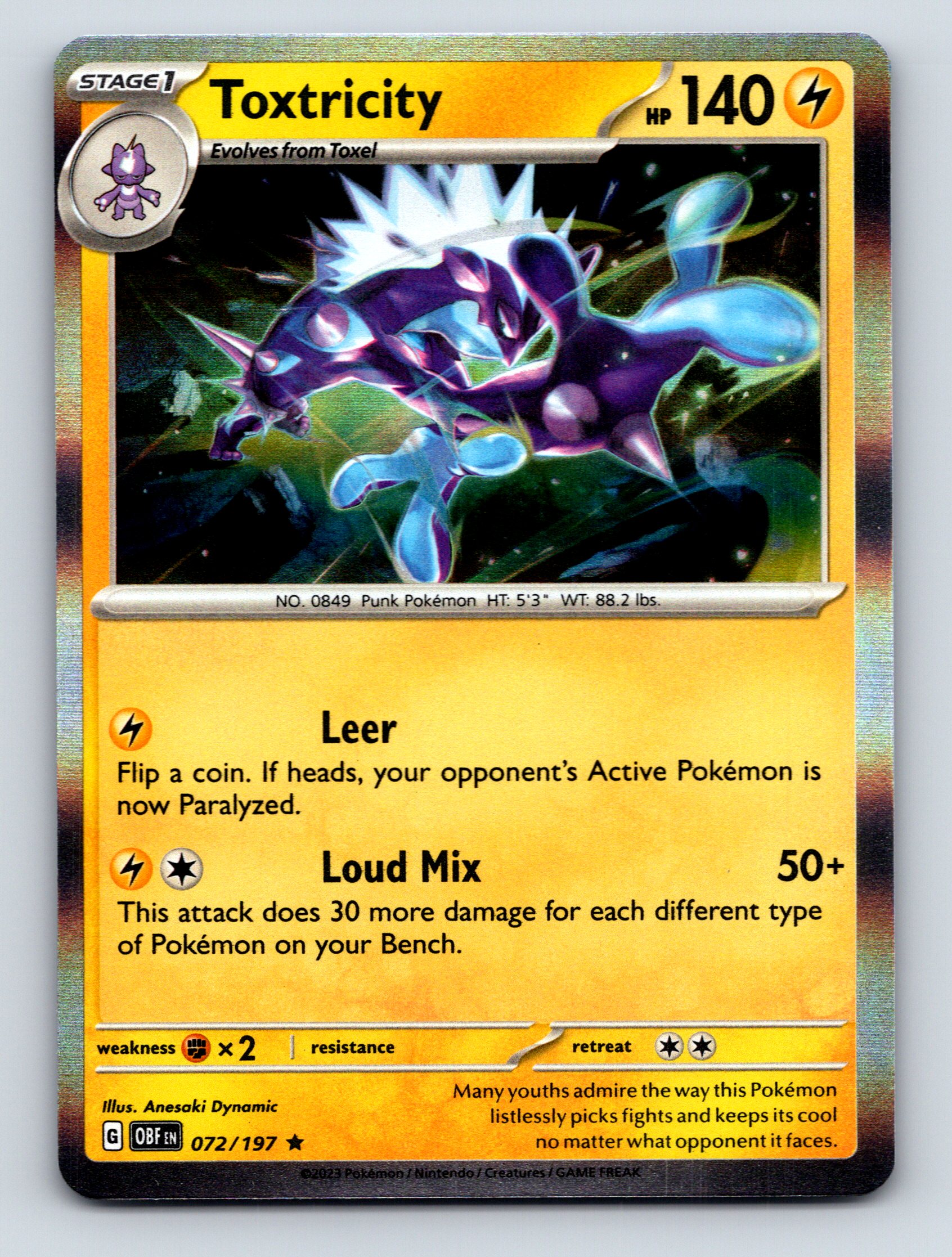 Stage 1 Toxtricity HP 140 Leer Loud Mix Rarity Yellow Pokémon Card