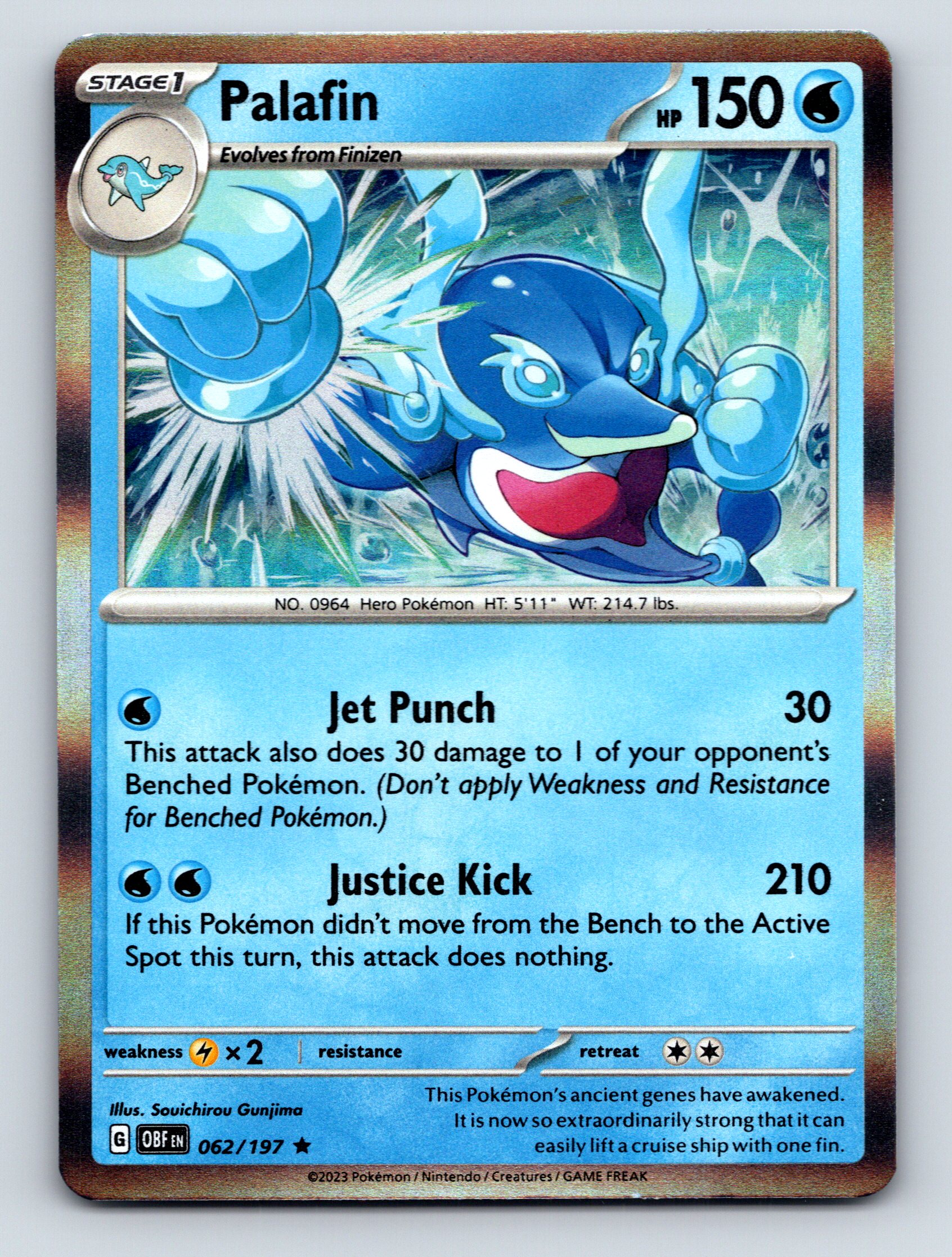 ポケモンバトル HP150 Stage 1 Palafin HP 150 Jet Punch Justice Kick Blue Pokémon Card | eBay