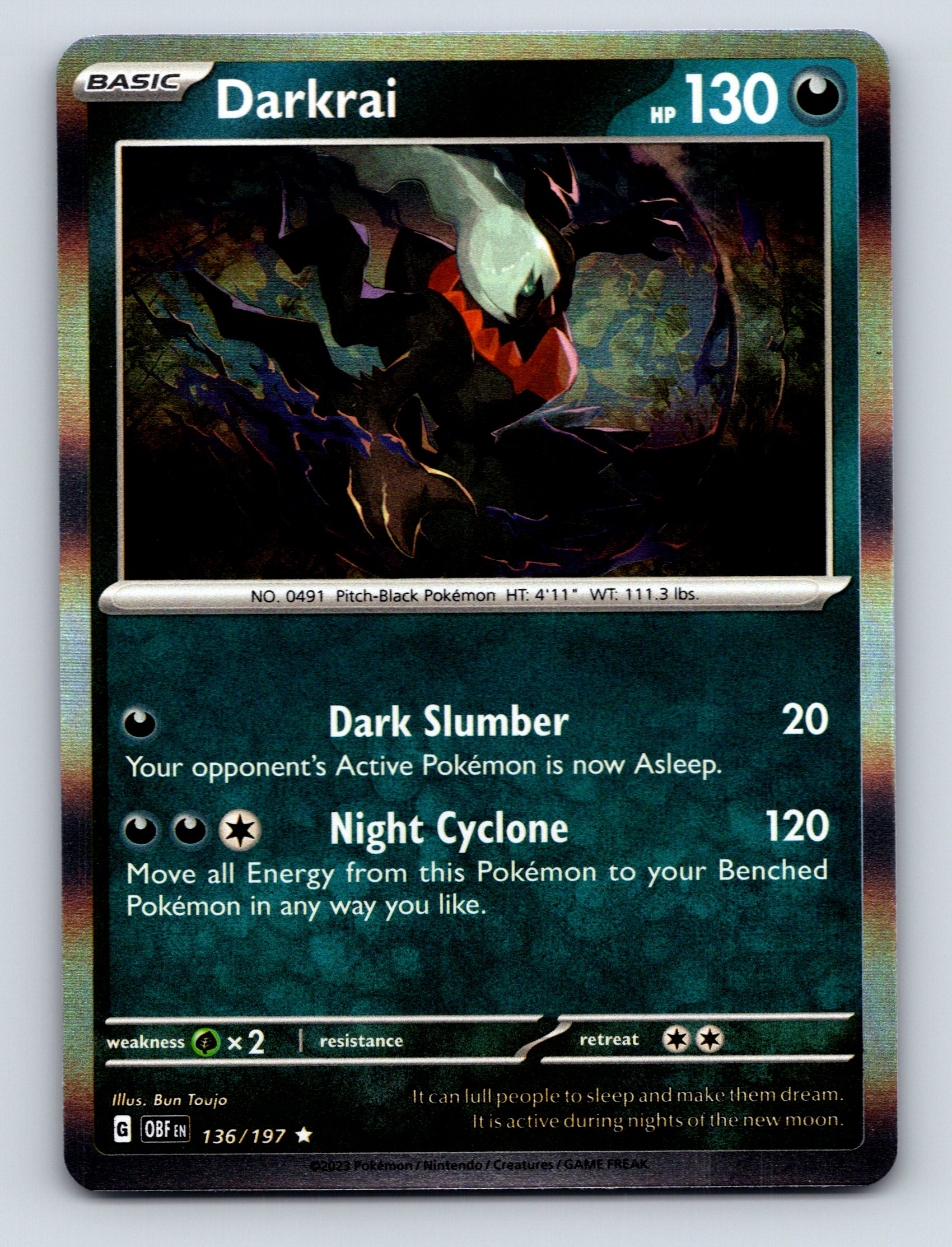 Basic Darkrai HP 130 Dark Slumber Night Cyclone Rarity Dark