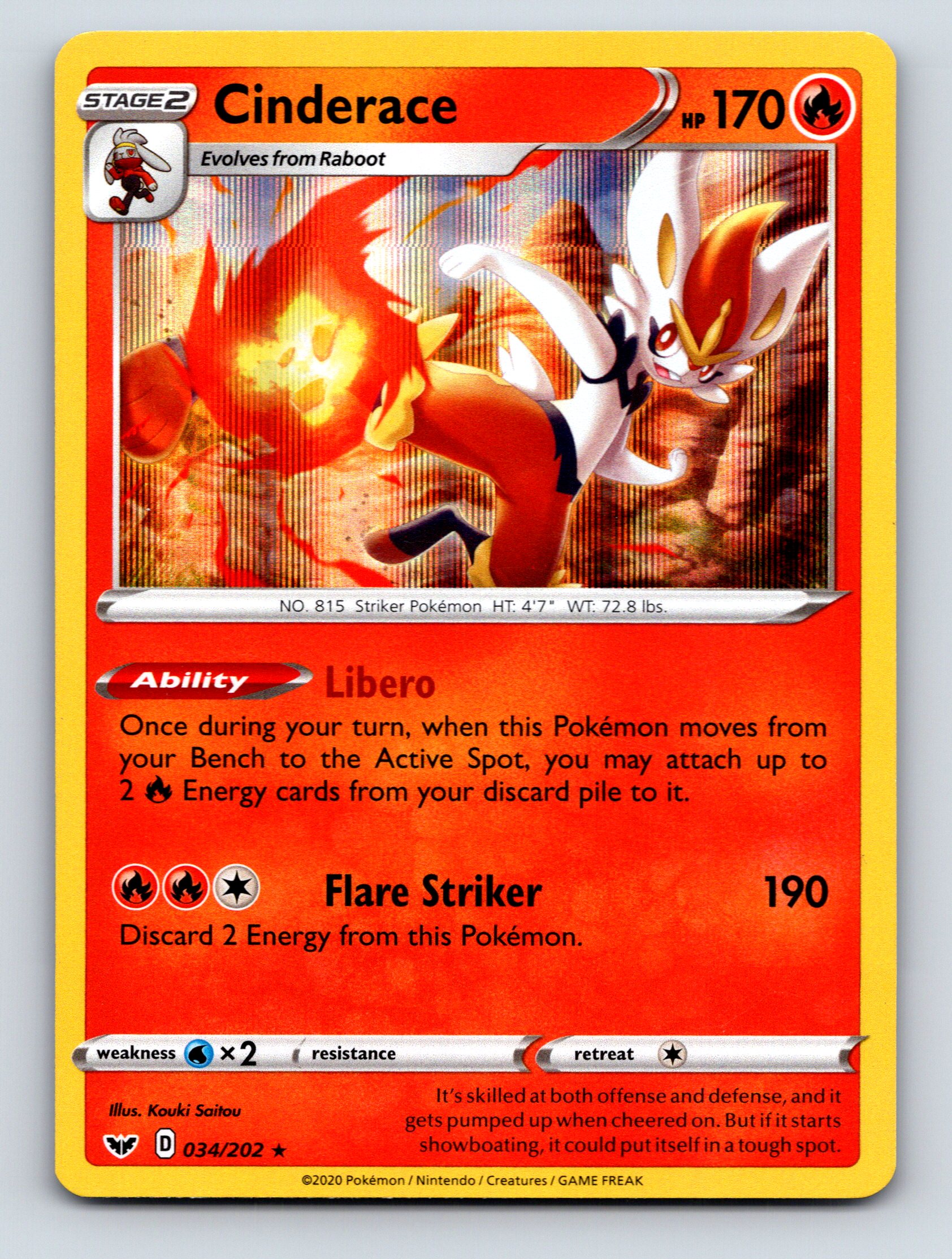 Stage 2 Cinderace HP 170 Flare Striker Ability Star Red Bold Pokémon