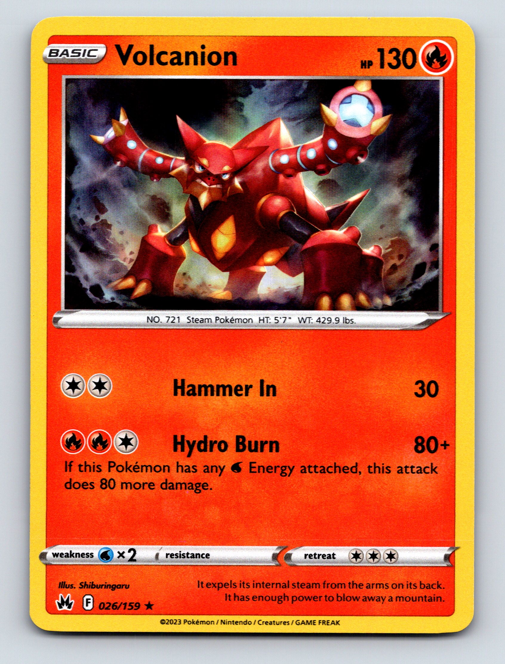 Basic Volcanion HP 130 Hydro Burn Attack Rarity Red Fire Pokémon