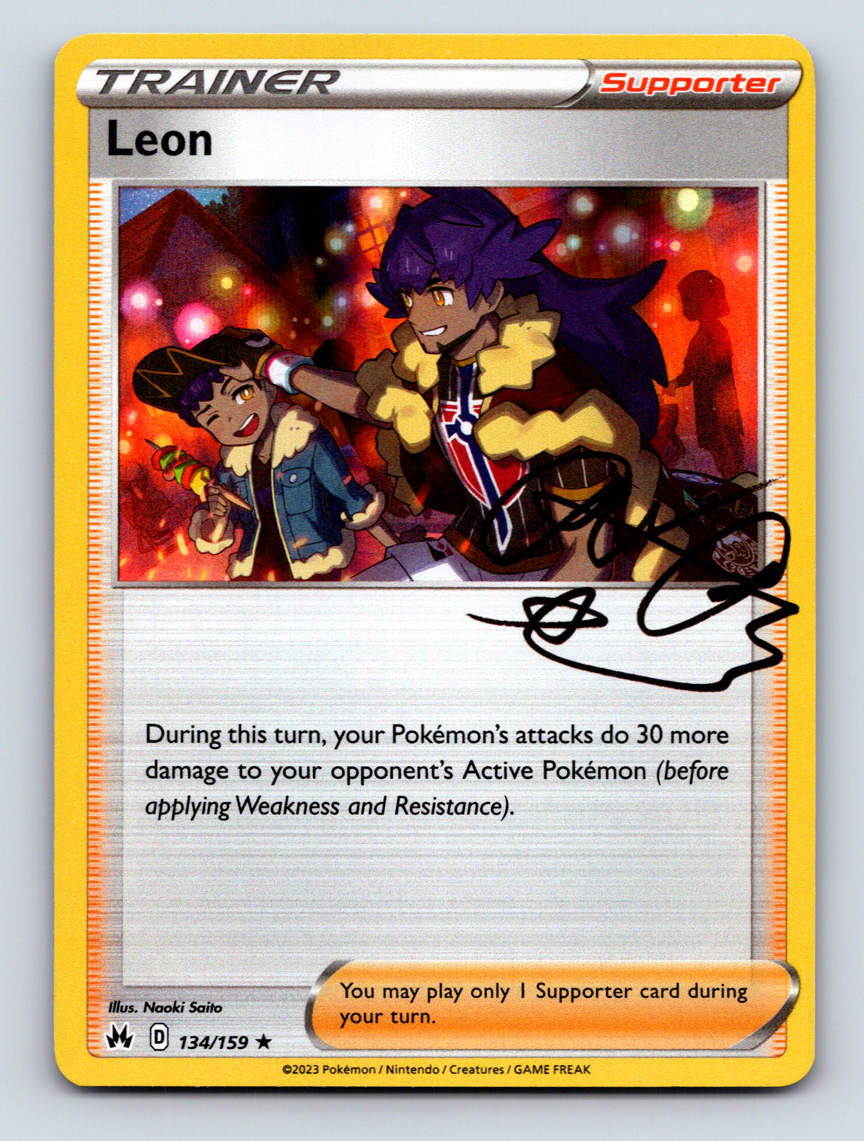 attack card pokemon rejuvenation Trainer Supporter Leon Pokémon Card Active Damage Boost Orange