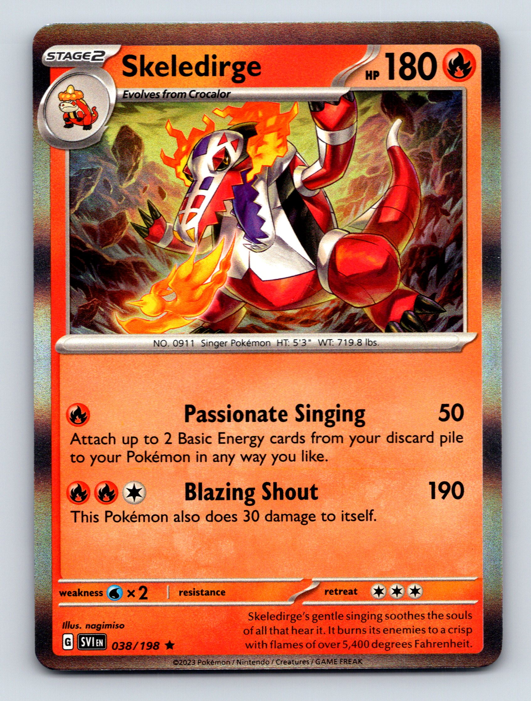Stage 2 Skeledirge HP 180 Blazing Shout Rarity Red Fierce Pokémon