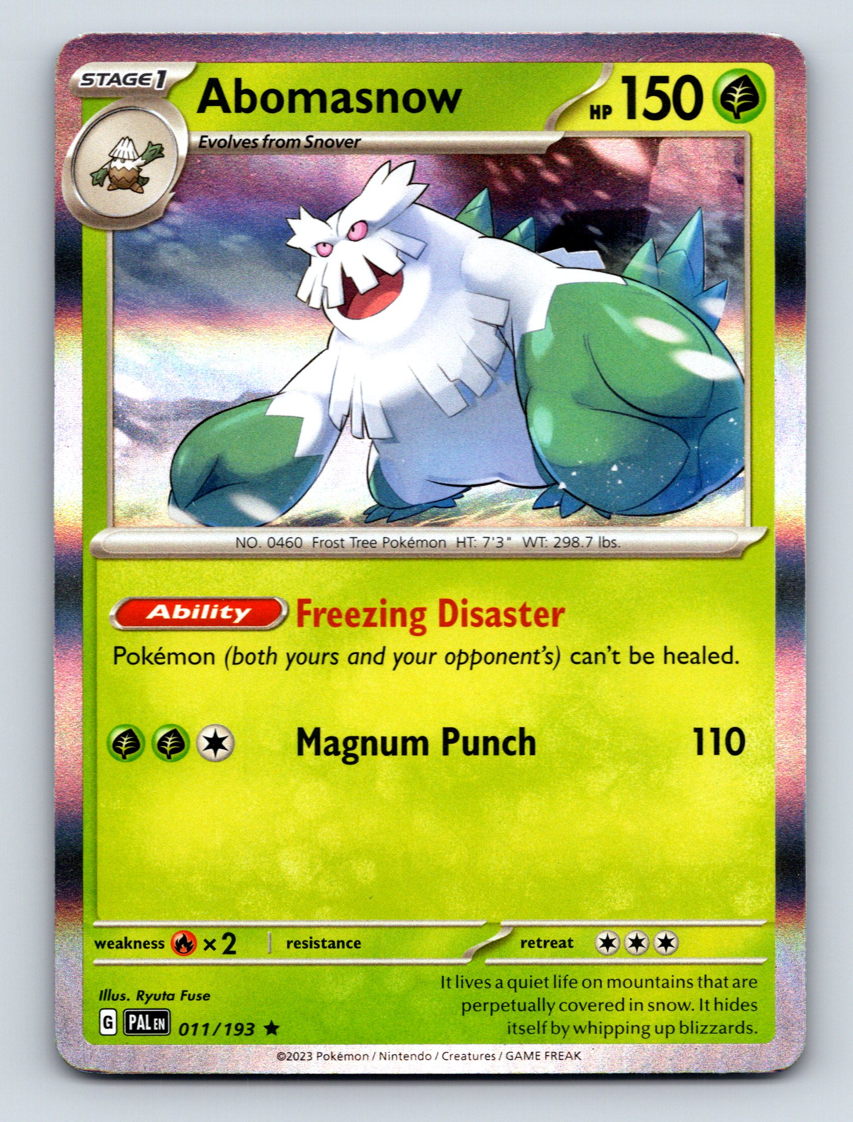 Stage 1 Abomasnow HP 150 Freezing Disaster Ability Green Pokmon Card