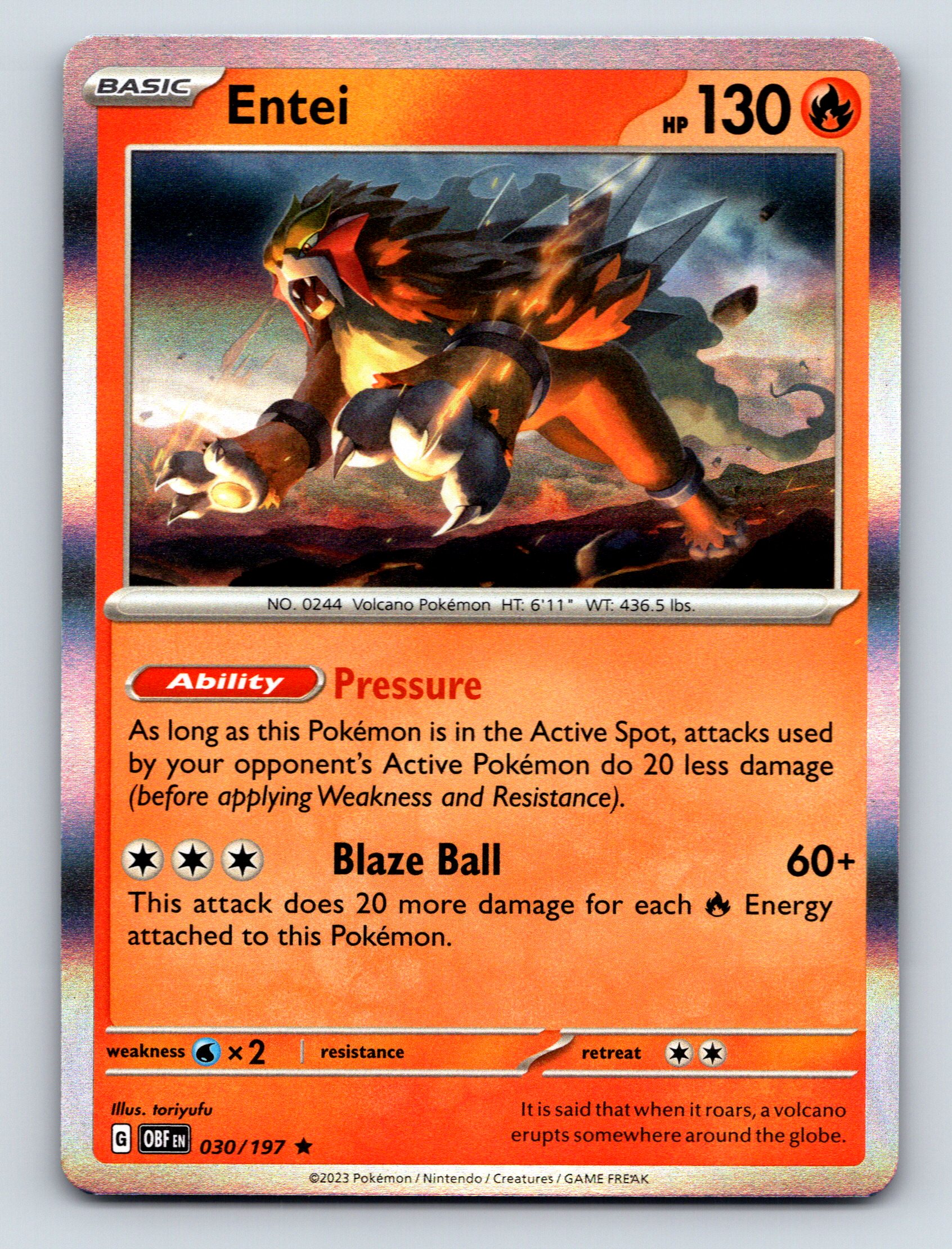 Basic Entei HP 130 Pressure Blaze Ball Rarity Fiery Pokmon Card