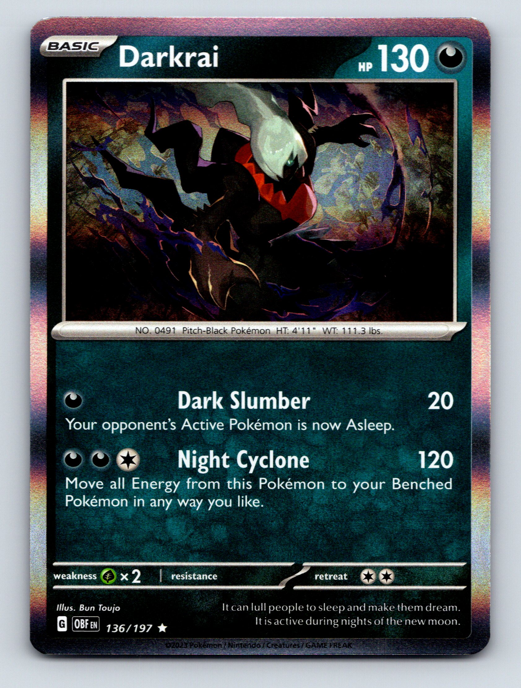 Basic Darkrai HP 130 Dark Slumber Attack Rare Dark Colored Pokémon