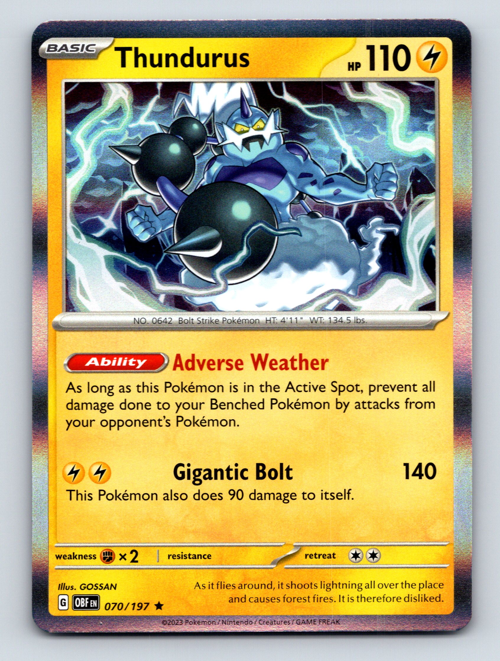 Basic Thundurus HP 110 Gigantic Bolt Attack Rarity Orange Lightning Pokémon - Picture 1 of 10