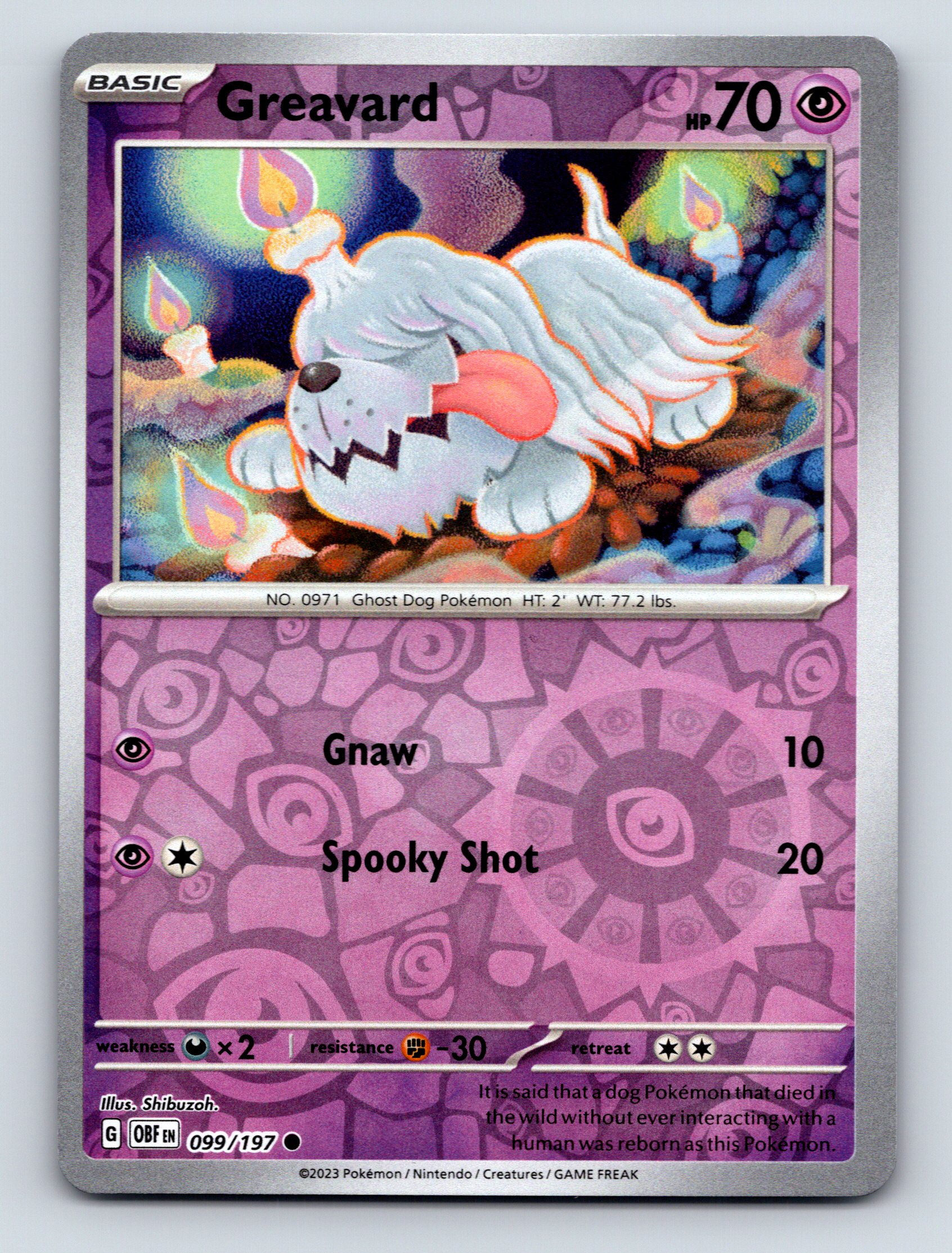 Basic Greavard HP 70 Gnaw And Spooky Shot Rarity Purple Ghostly