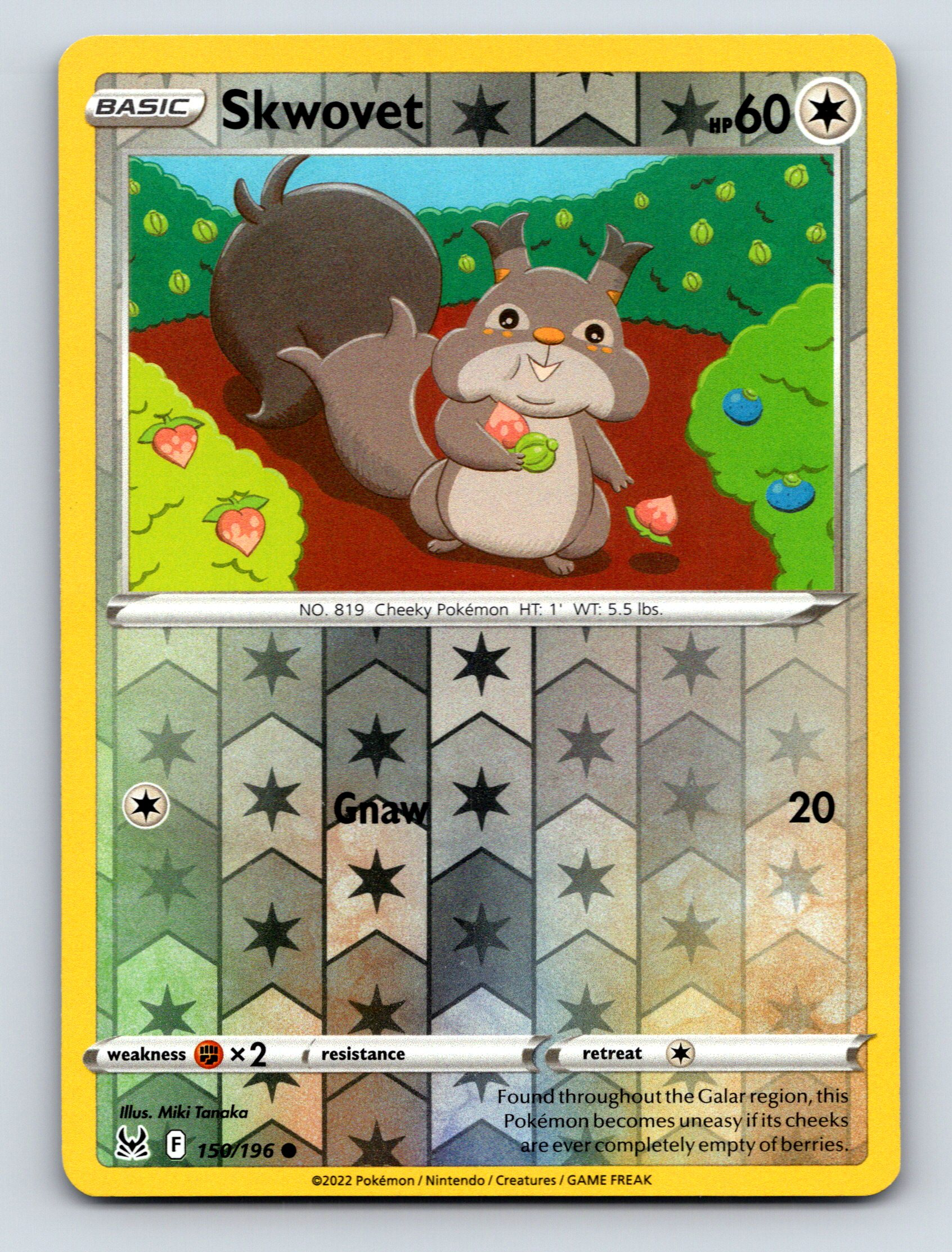 Basic Skwovet HP 60 Gnaw Attack Cheeky Monster Gray Green Pokémon