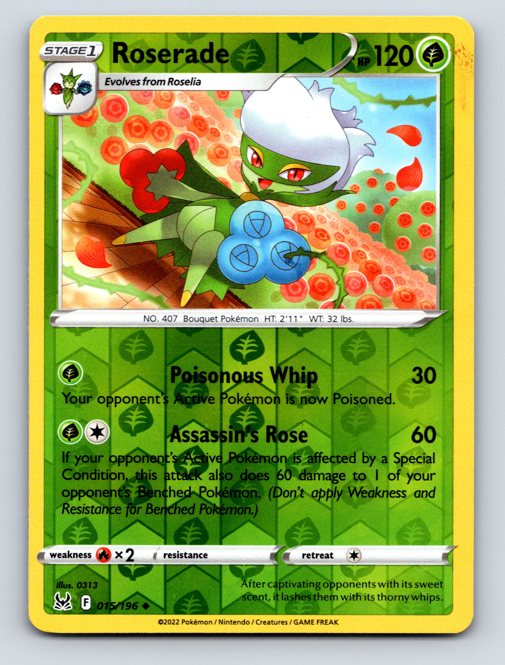 Stage 1 Roserade HP 120 Poisonous Whip Attack Green Bouquet