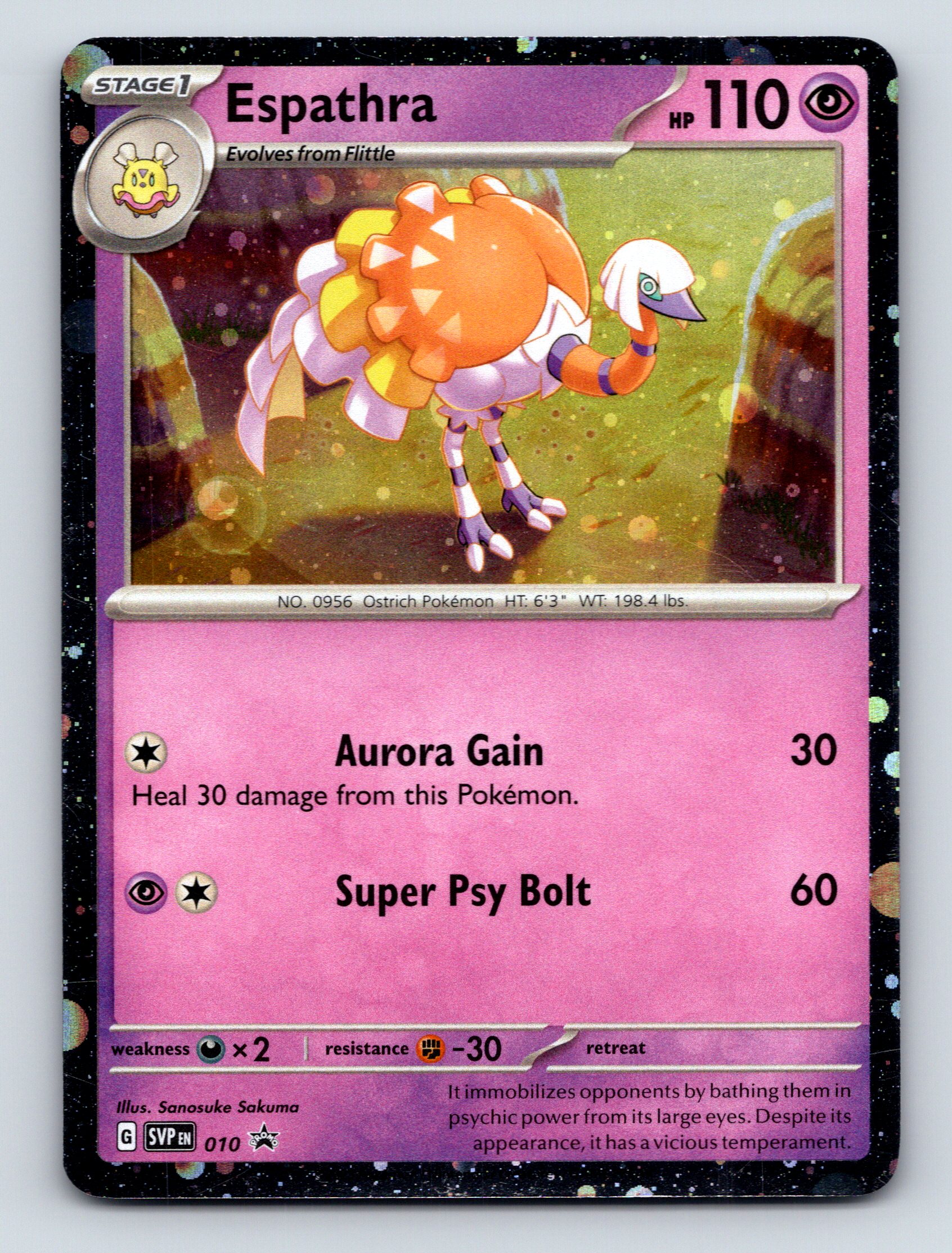 Stage 1 Espathra HP 110 Aurora Gain Attack Psychic Pink Pokmon Card