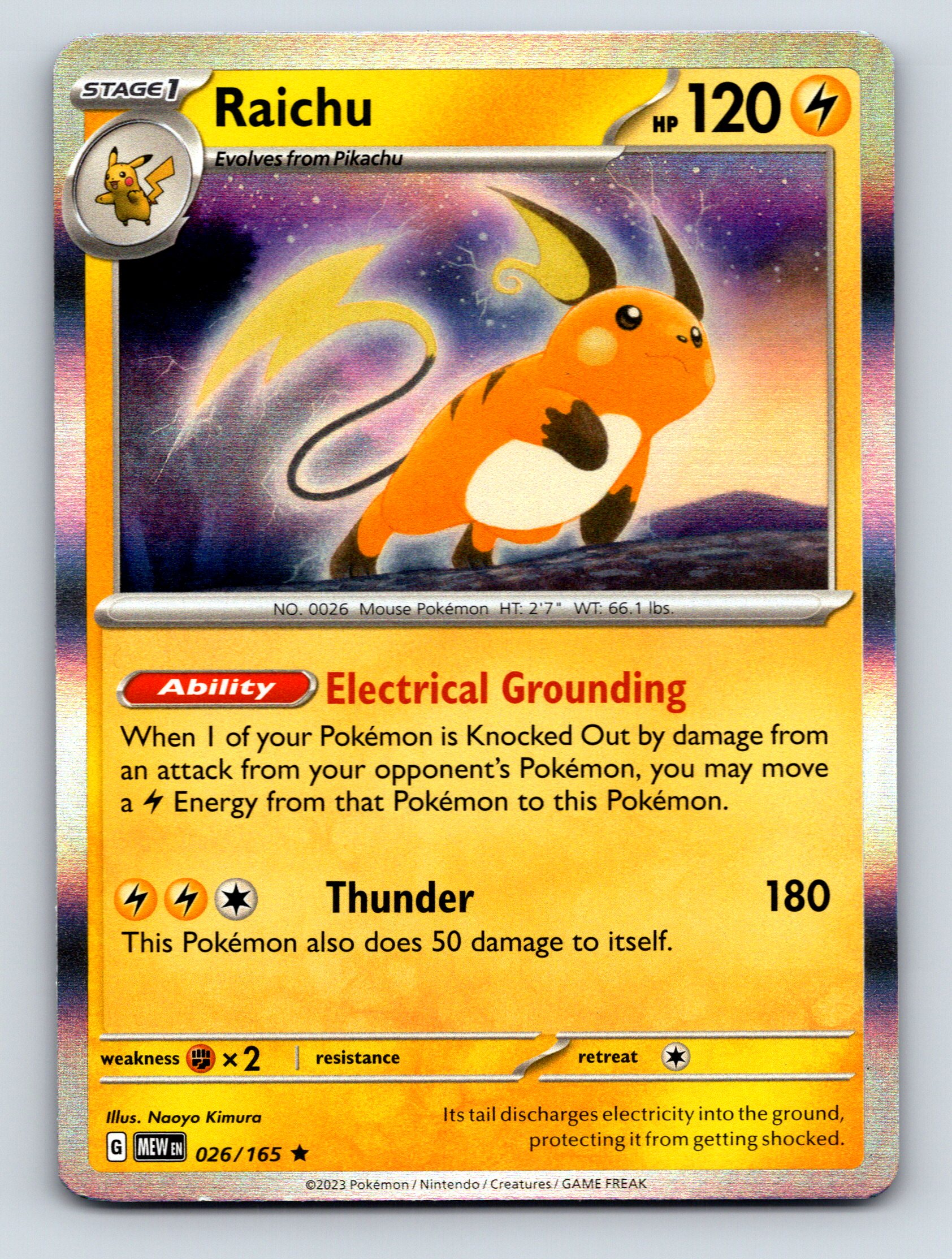 Stage 1 Raichu HP 120 Electrical Grounding Thunder Rarity Yellow