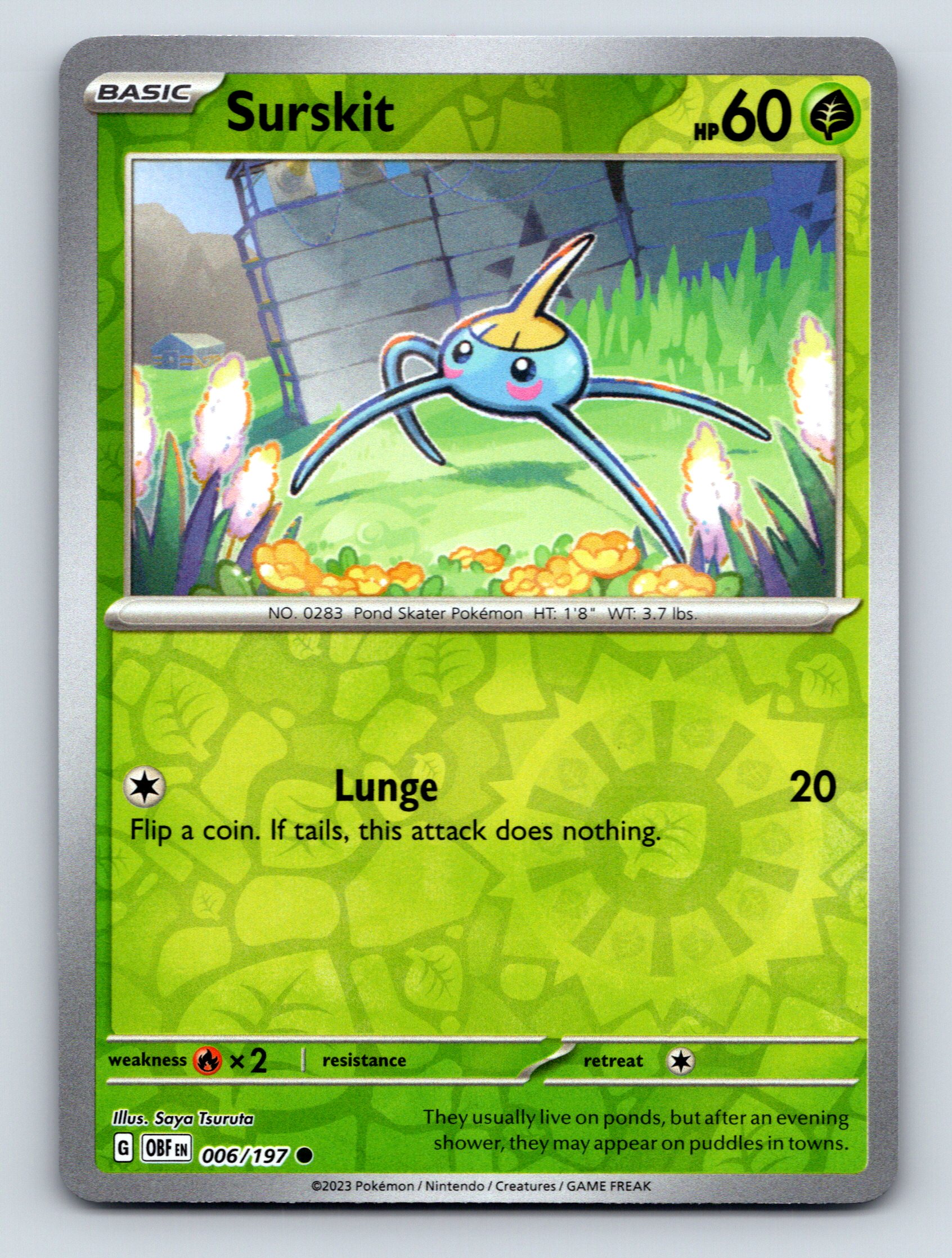 60k pokemon card Basic Surskit HP 60 Lunge Attack Rarity Green Vibrant Pokémon Card