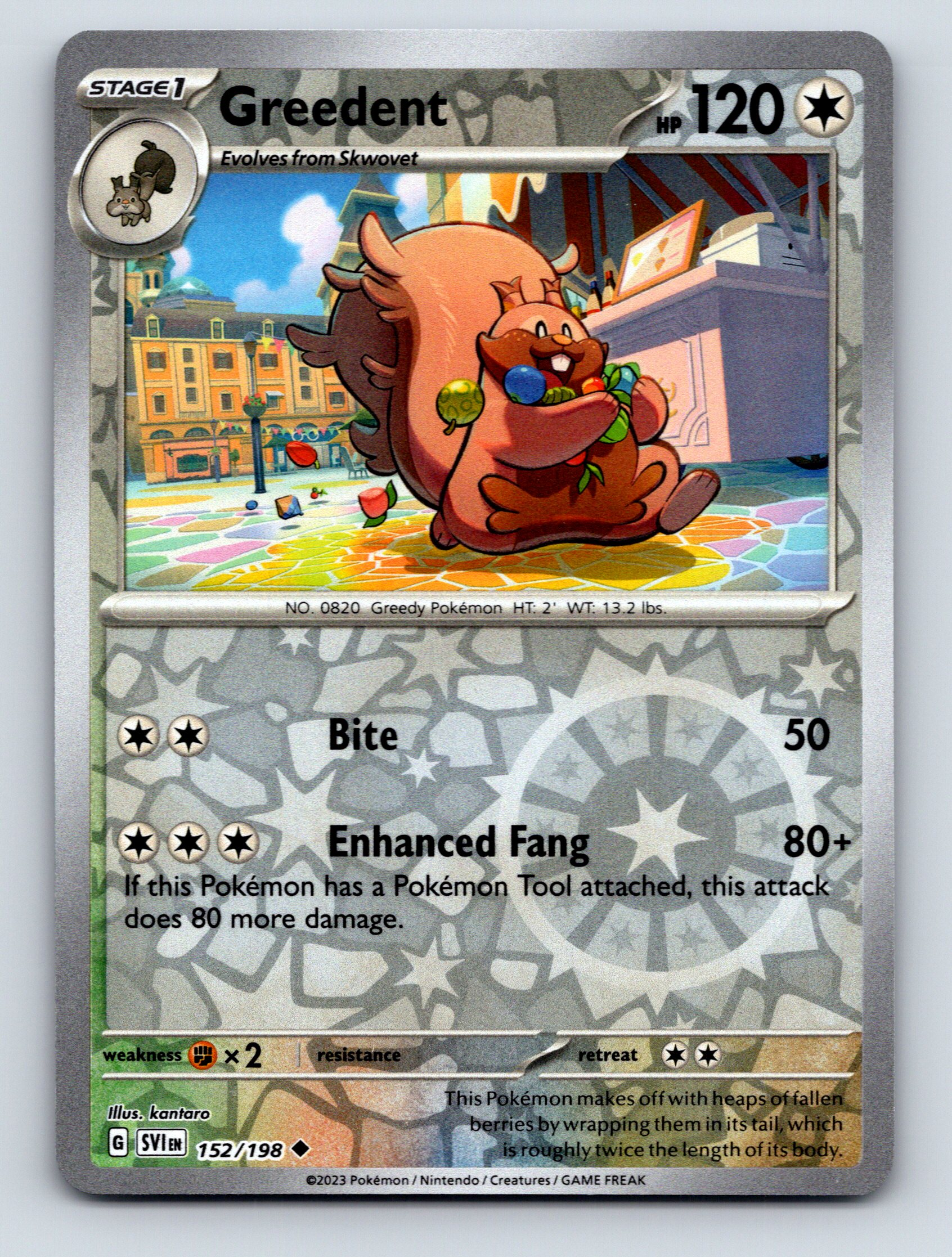 Stage 1 Greedent HP 120 Enhanced Fang Attack Rarity Brown Pokmon
