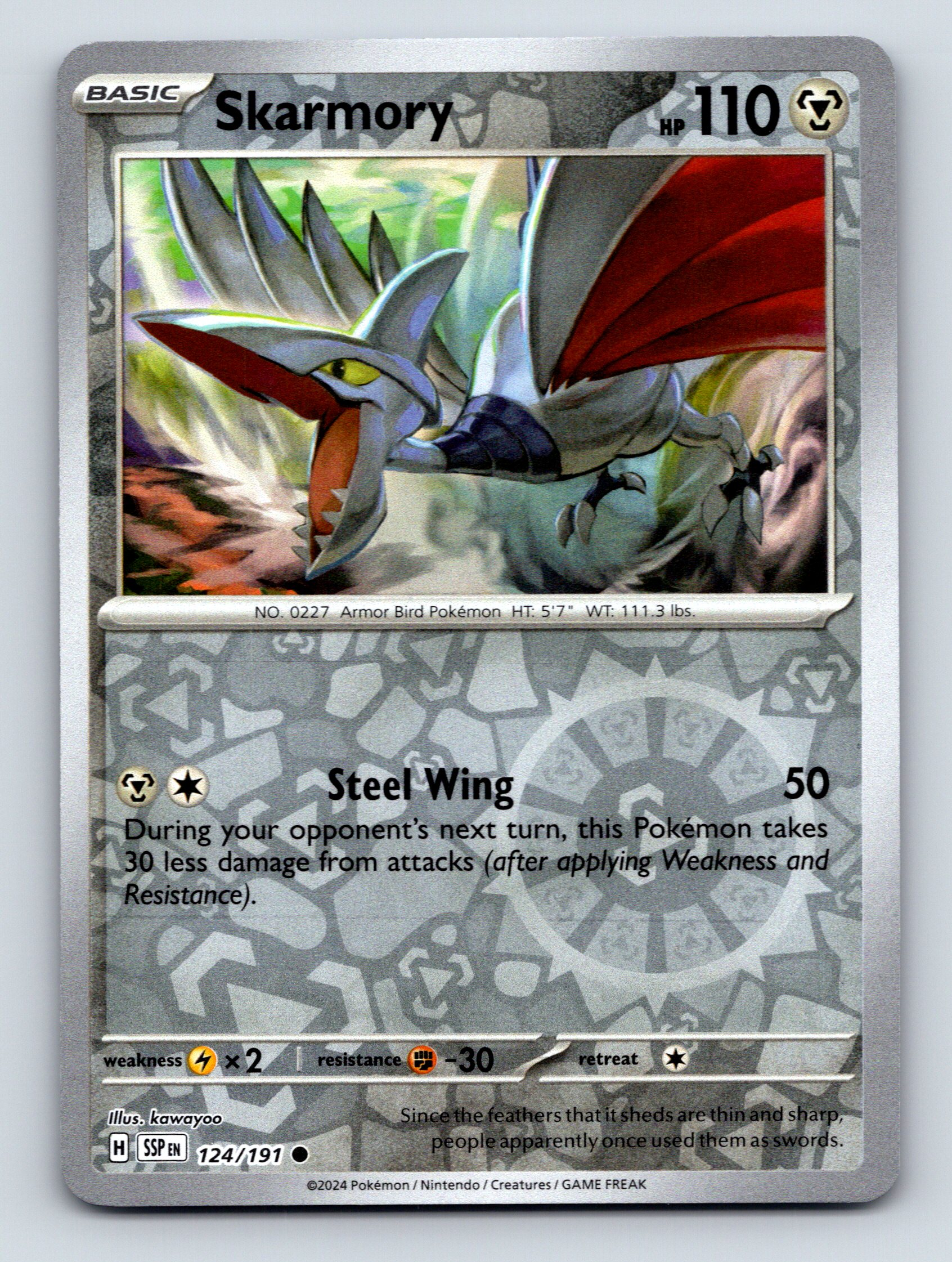 Basic Skarmory HP 110 Steel Wing Attack Rarity Gray Card Pokmon