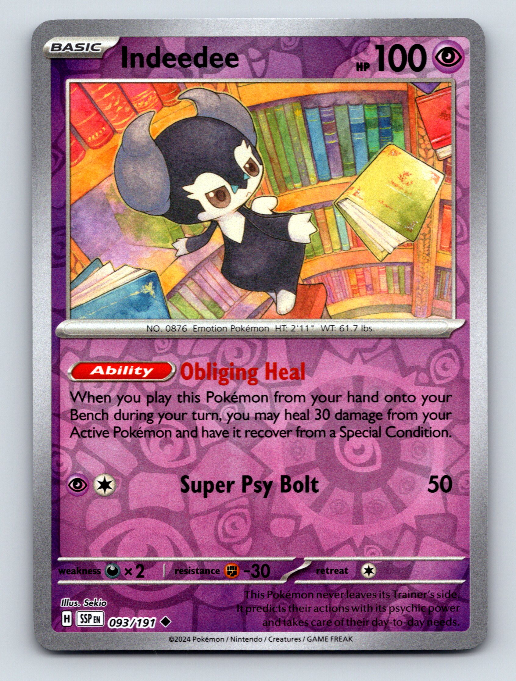 Basic Indeedee HP 100 Obliging Heal Ability Super Psy Bolt Violet
