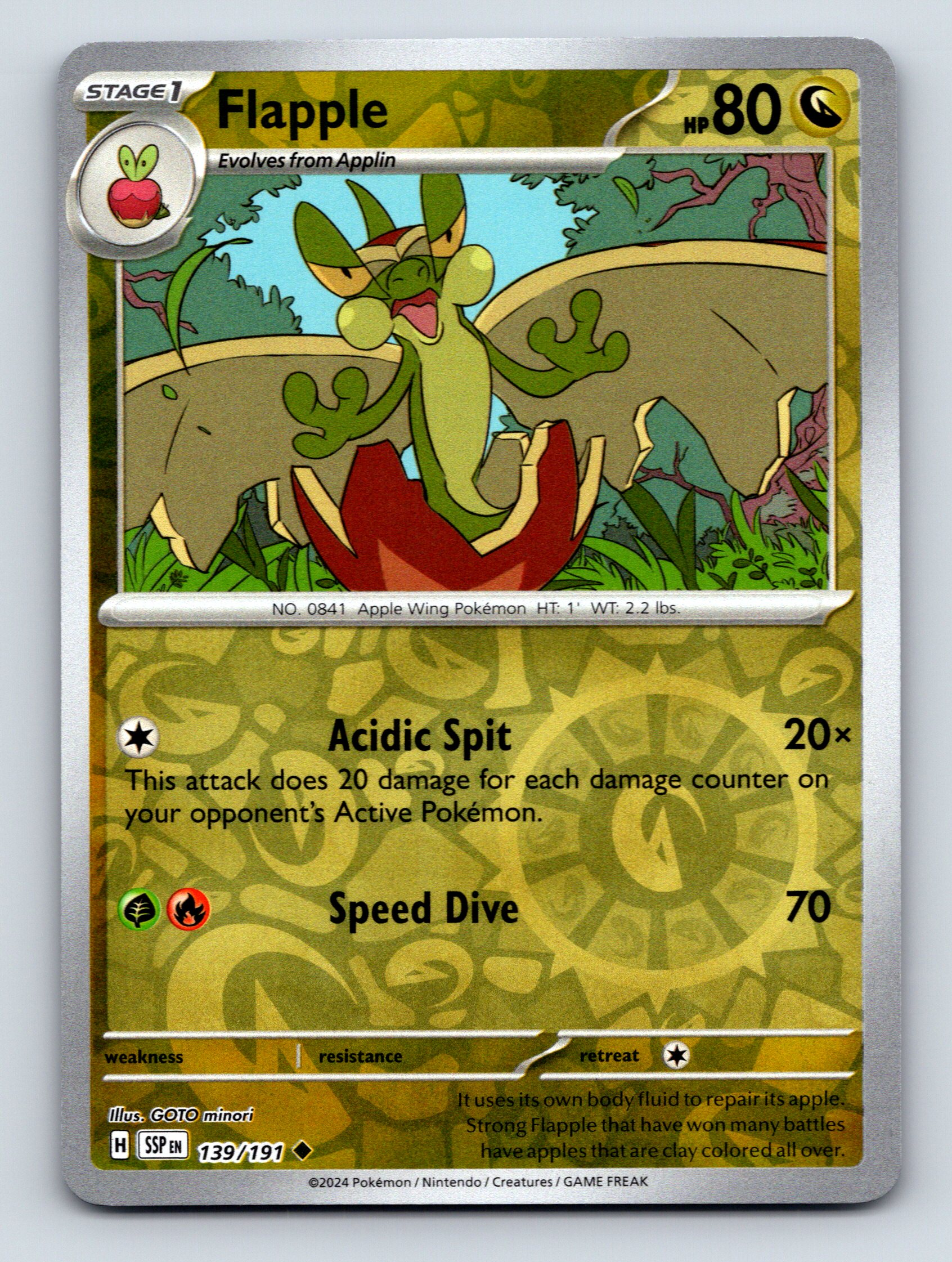 Stage 1 Flapple HP 80 Acidic Spit Attack Rare Green Vibrant