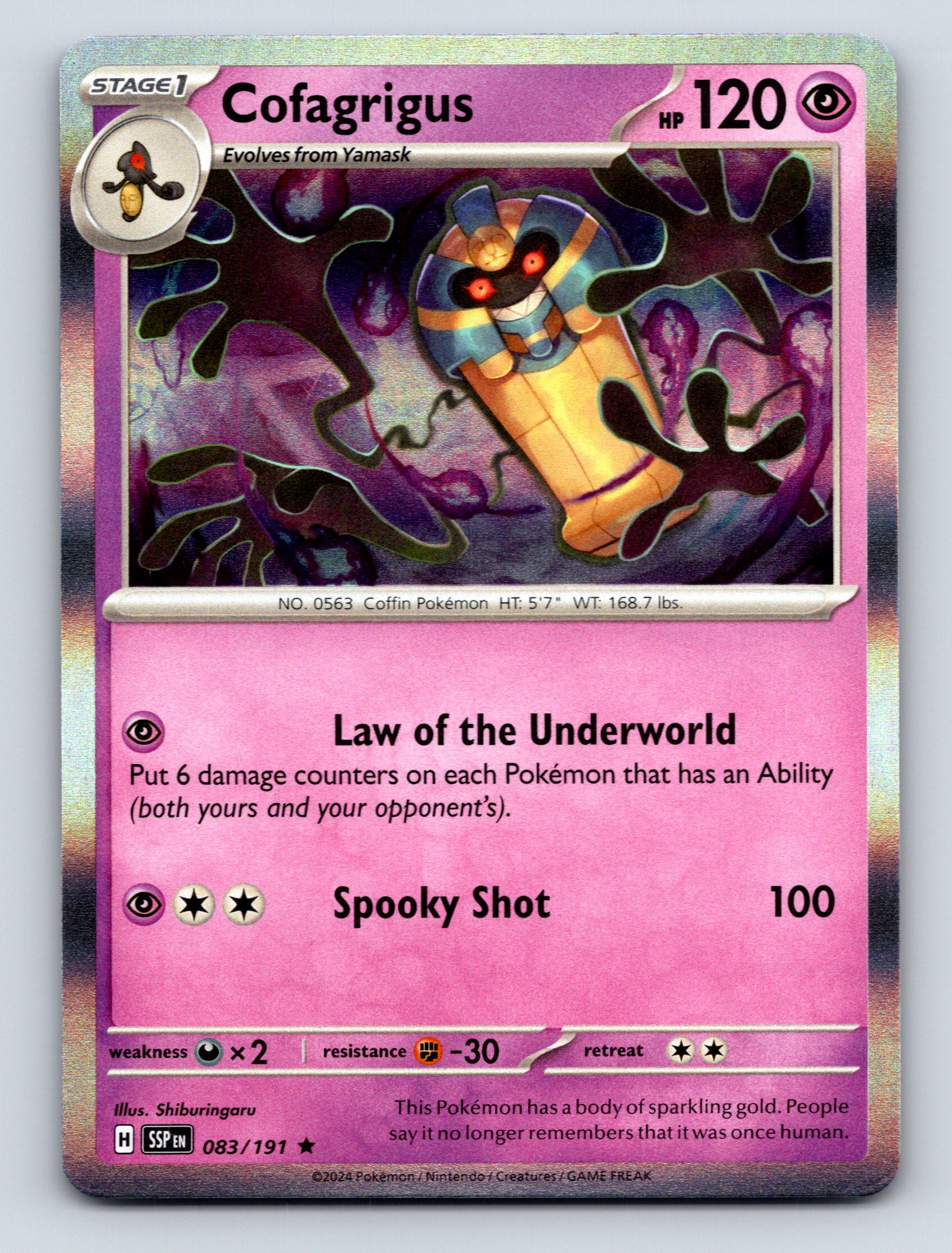 Stage 1 Cofagrigus HP 120 Spooky Shot Attack Rare Purple Colorful