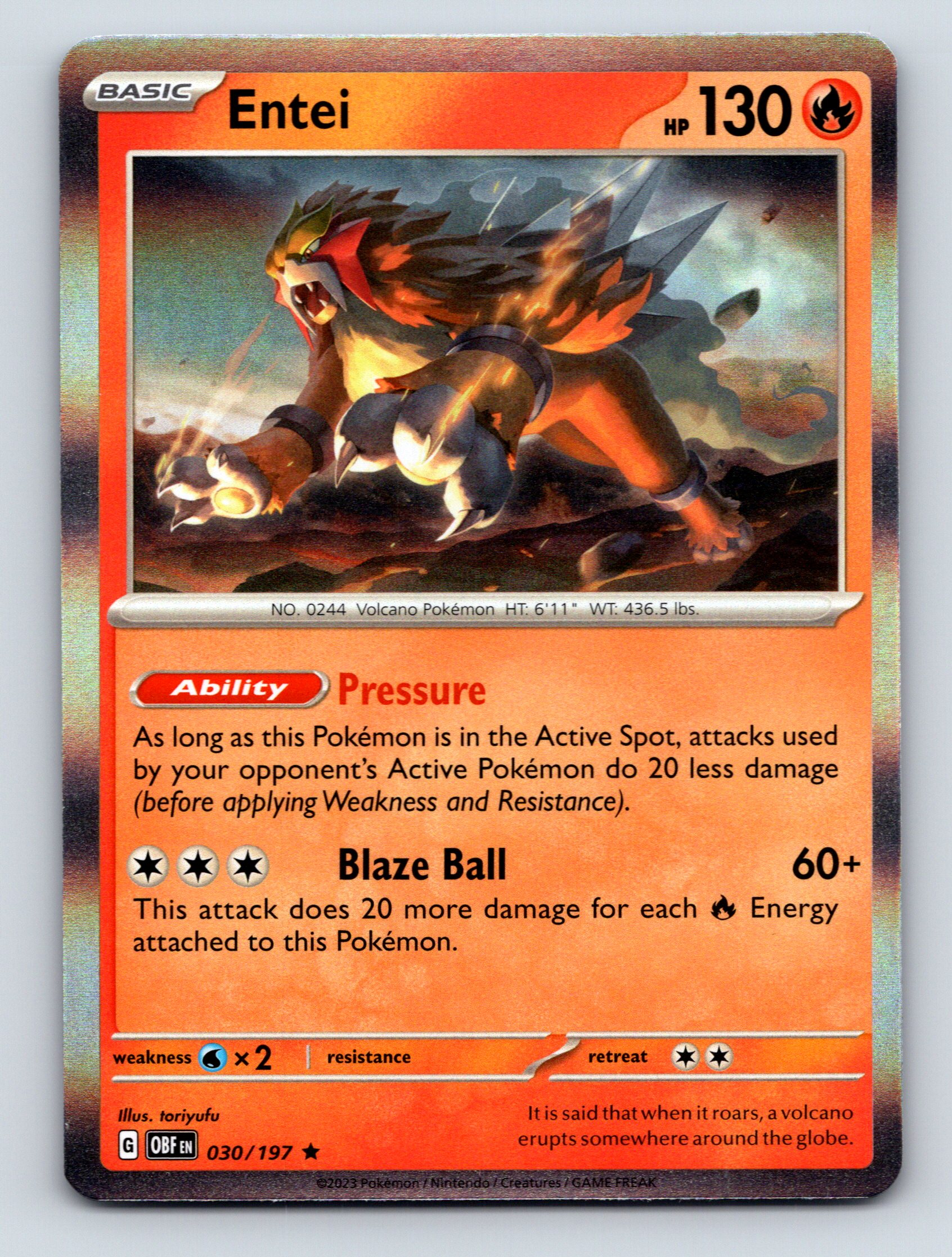 Basic Entei HP 130 Pressure Blaze Ball Attack Rarity Fiery Pokémon