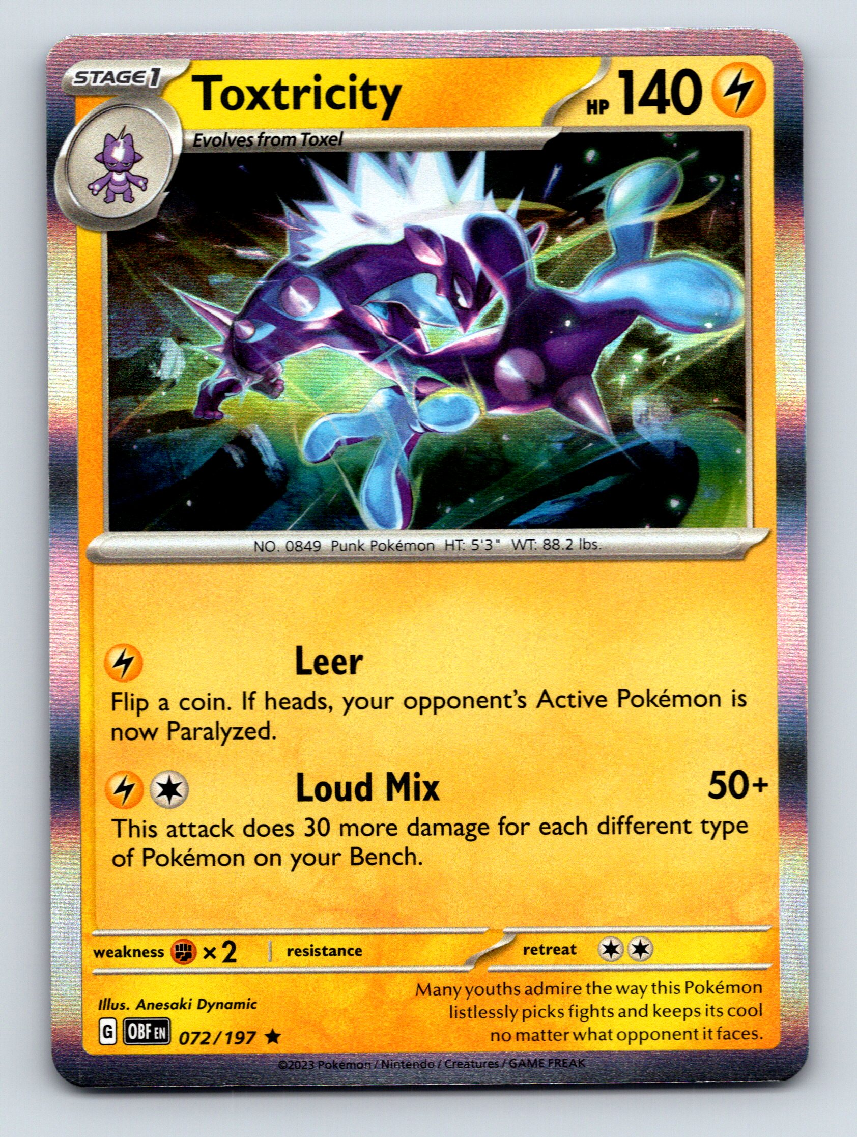 Stage 1 Toxtricity HP 140 Leer And Loud Mix Rarity Yellow Pokémon Card