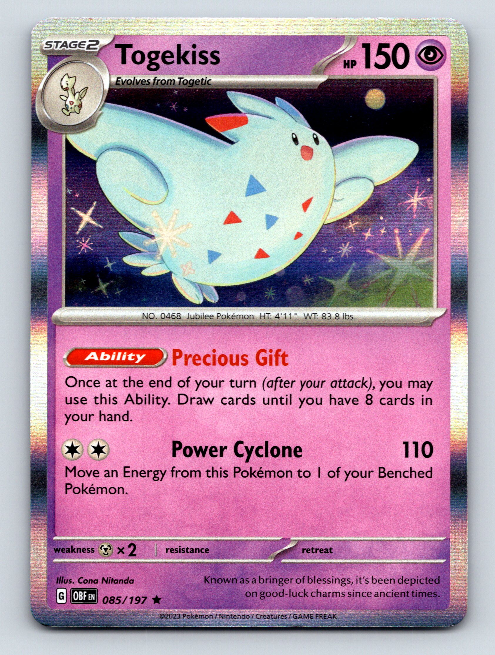 TOGE  Stage 2 Togekiss HP 150 Precious Gift Ability Power Cyclone Purple