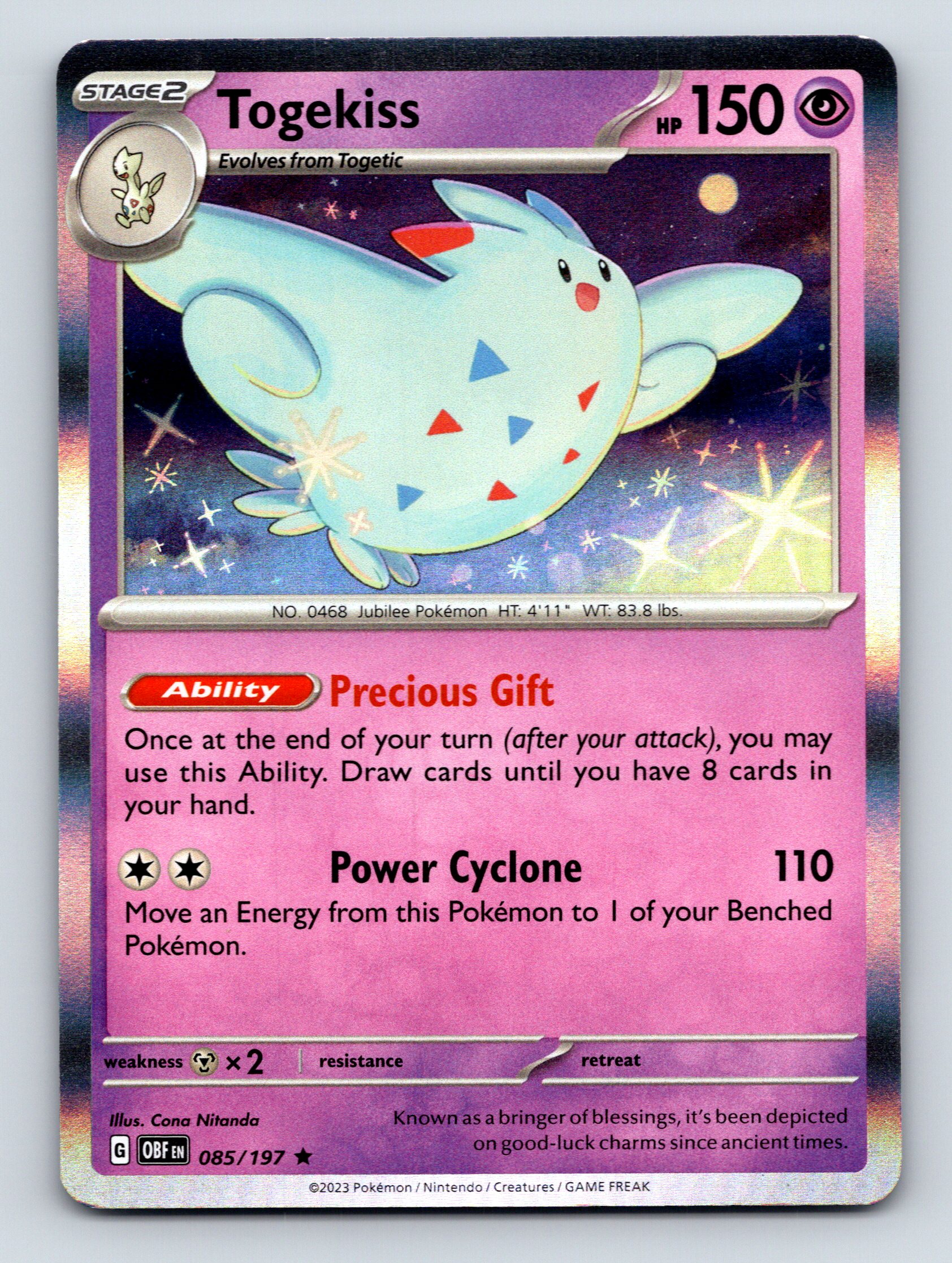 Stage 2 Togekiss HP 150 Power Cyclone Ability Rarity Psychic Vivid Pokmon