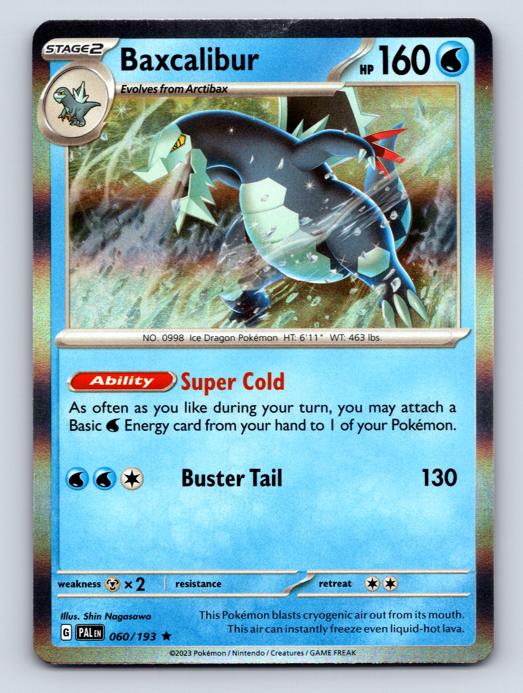 Stage 2 Baxcalibur HP 160 Super Cold Ability Blue Ice Dragon Pokémon - Picture 1 of 10