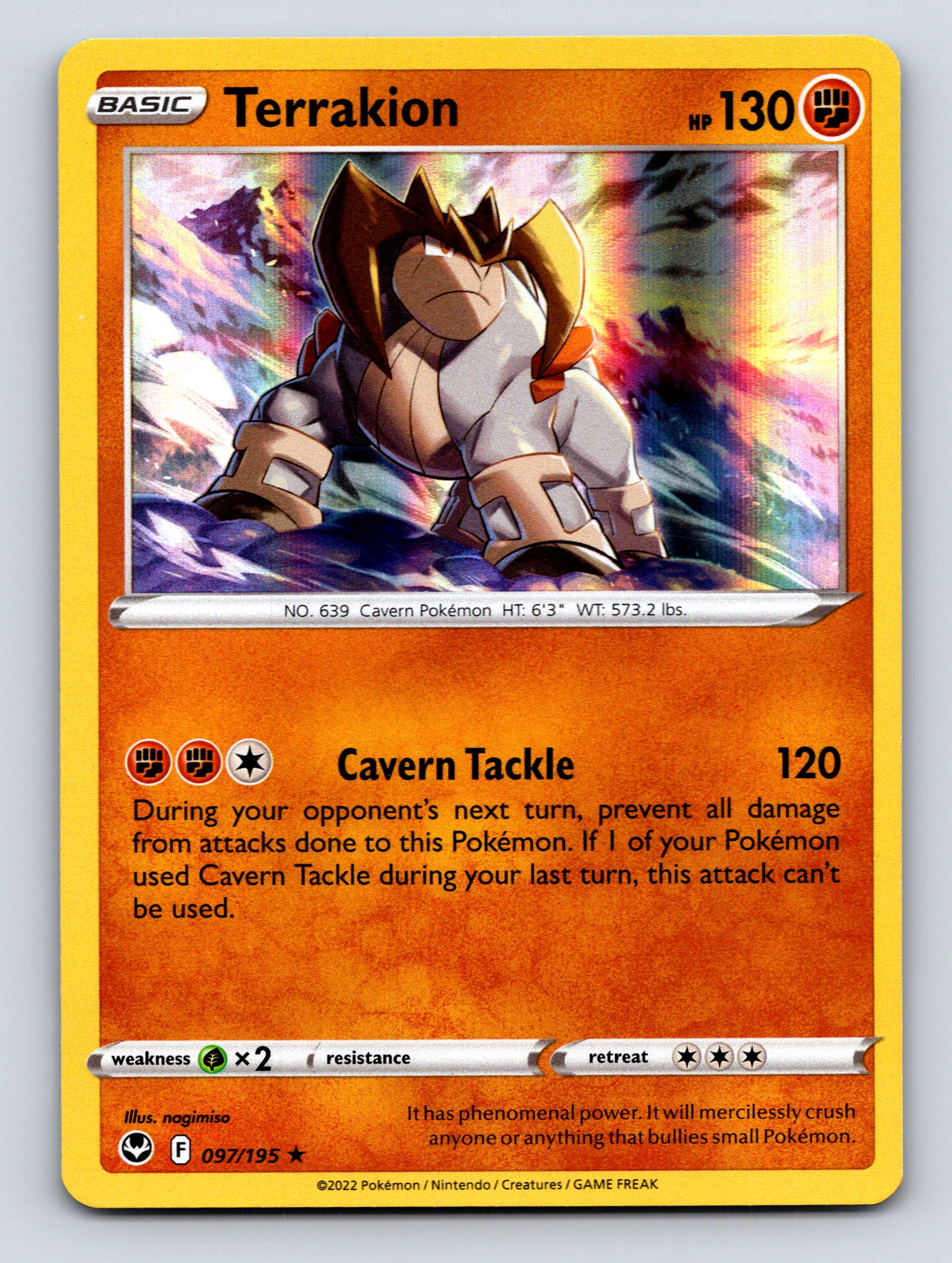 Basic Terrakion HP 130 Cavern Tackle Pokémon Card Fighting Orange
