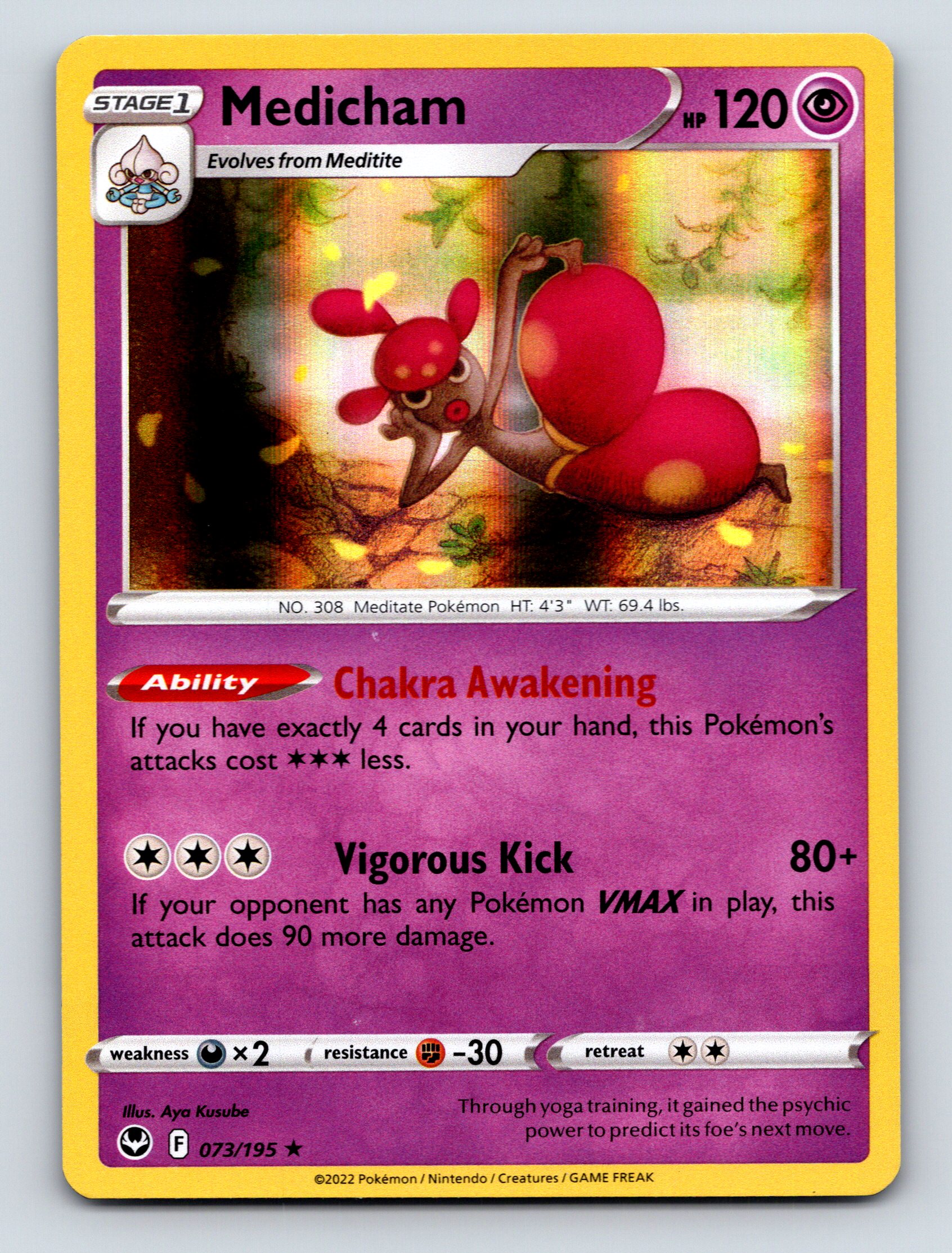 Stage 1 Medicham HP 120 Chakra Awakening Ability Purple Pokmon Card