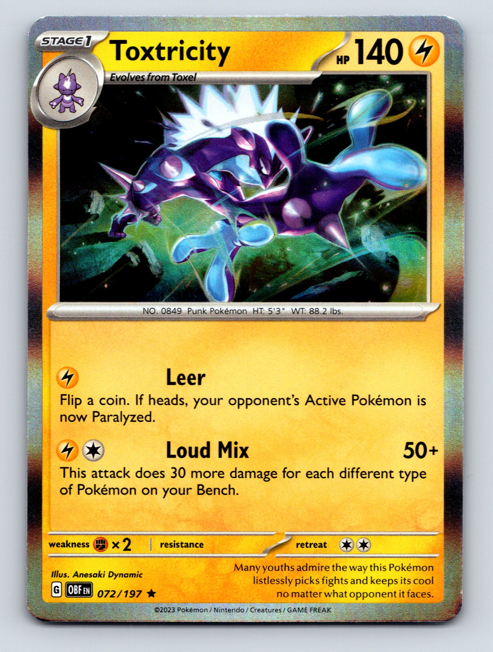 Stage 1 Toxtricity HP 140 Loud Mix Attack Rarity Yellow Pokémon | eBay