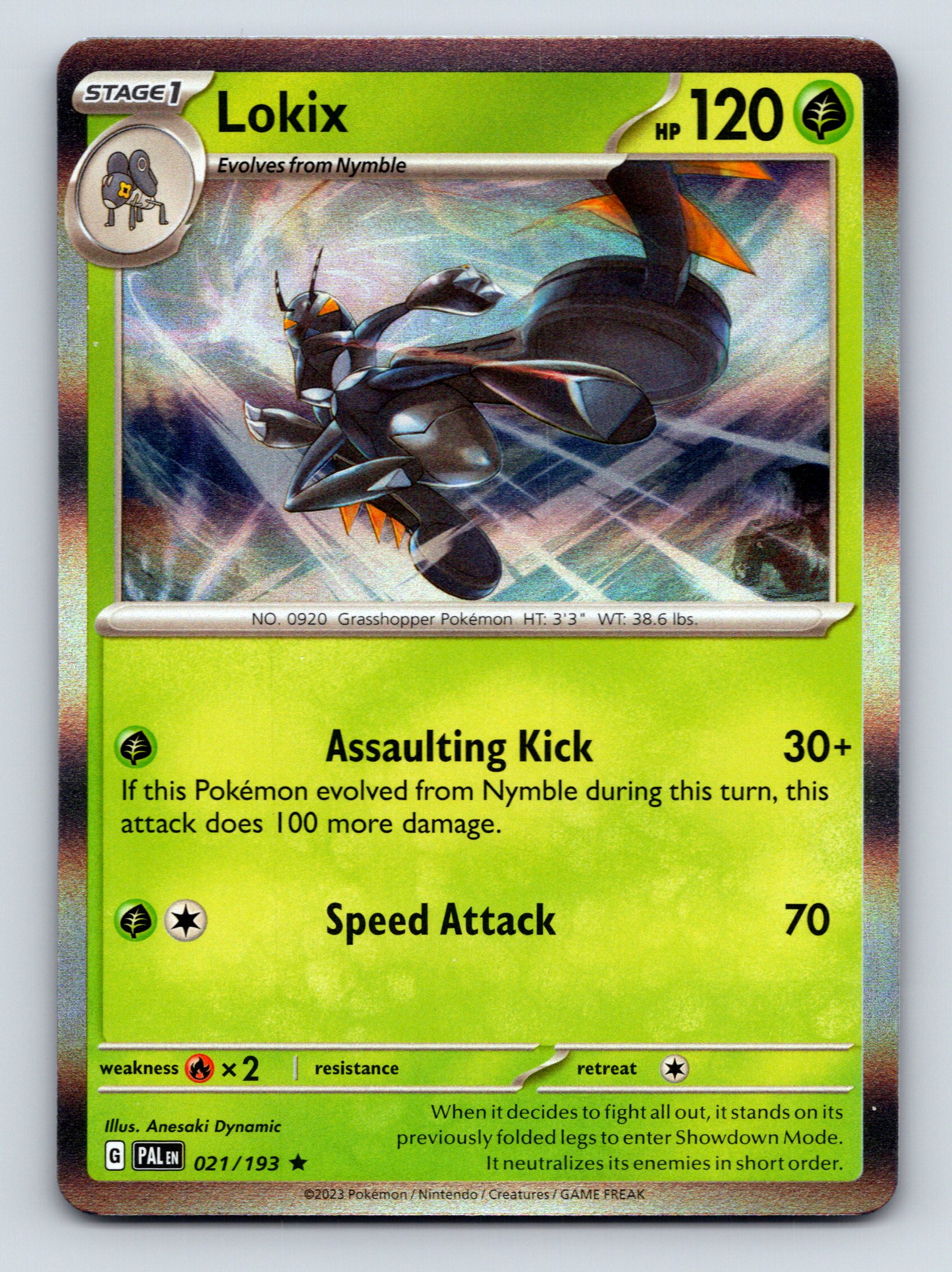 Stage 1 Lokix HP 120 Assauling Kick Attack Grass Green Pokémon TCG