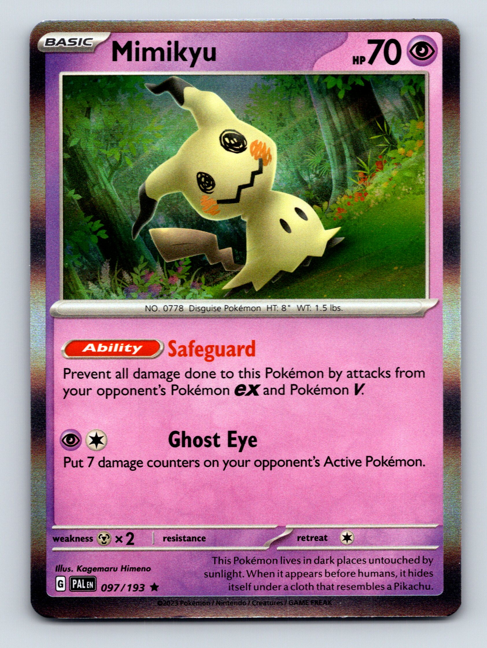 Basic Mimikyu HP 70 Safeguard Ghost Eye Pink Background Pokémon | eBay