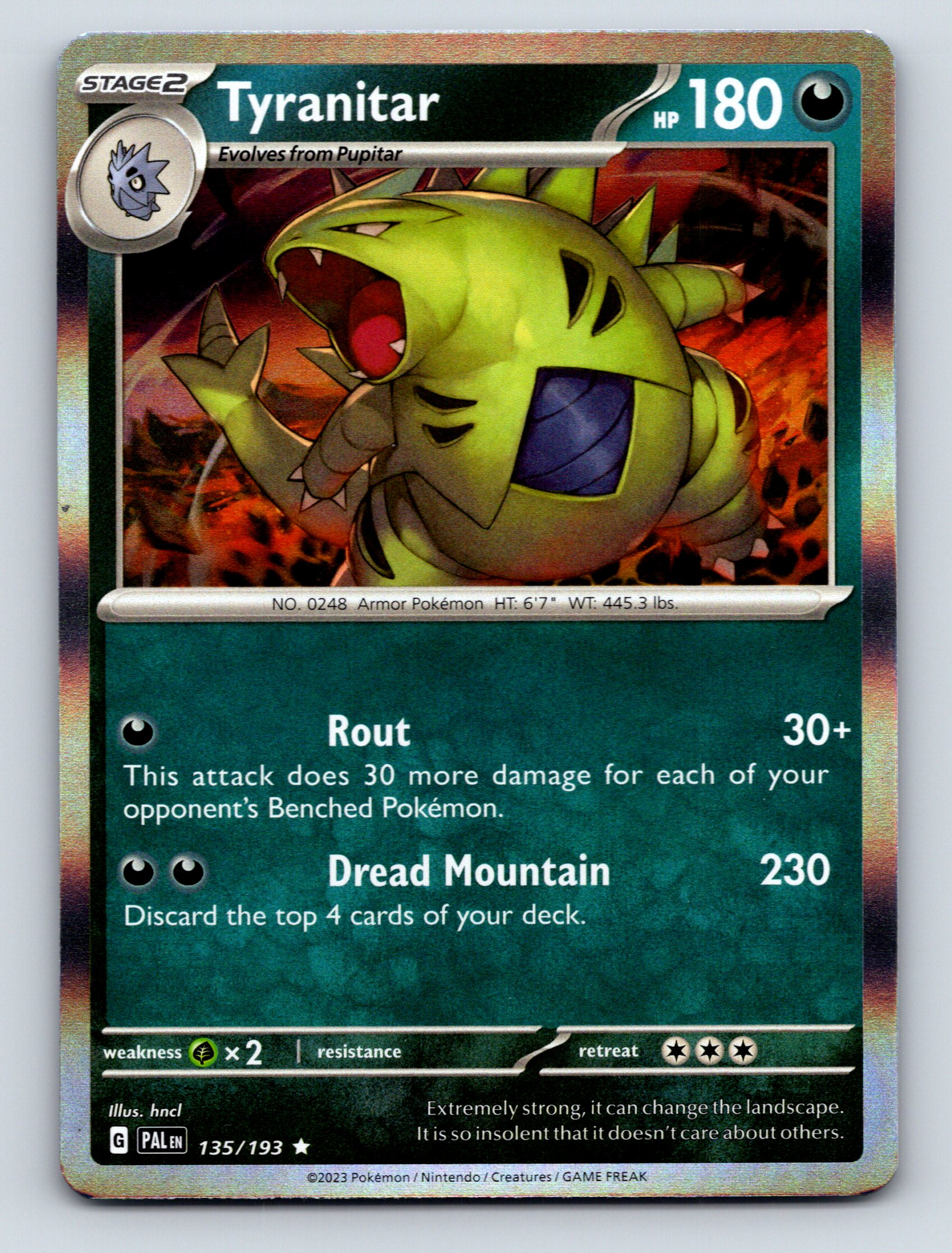 Stage 2 Tyranitar HP 180 Rout And Dread Mountain Dark Green