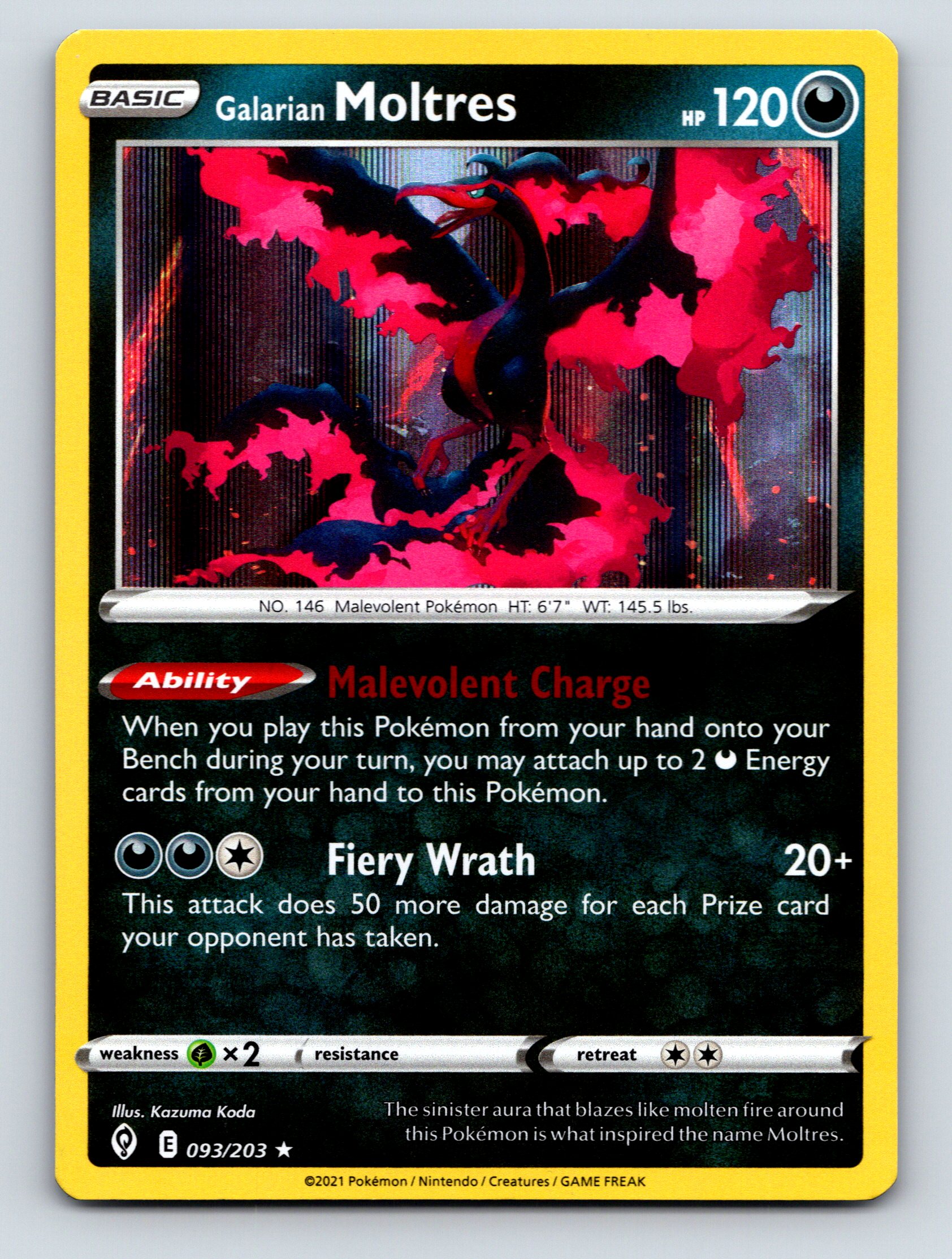 Basic Galarian Moltres HP 120 Fiery Wrath Attack Dark Pokémon