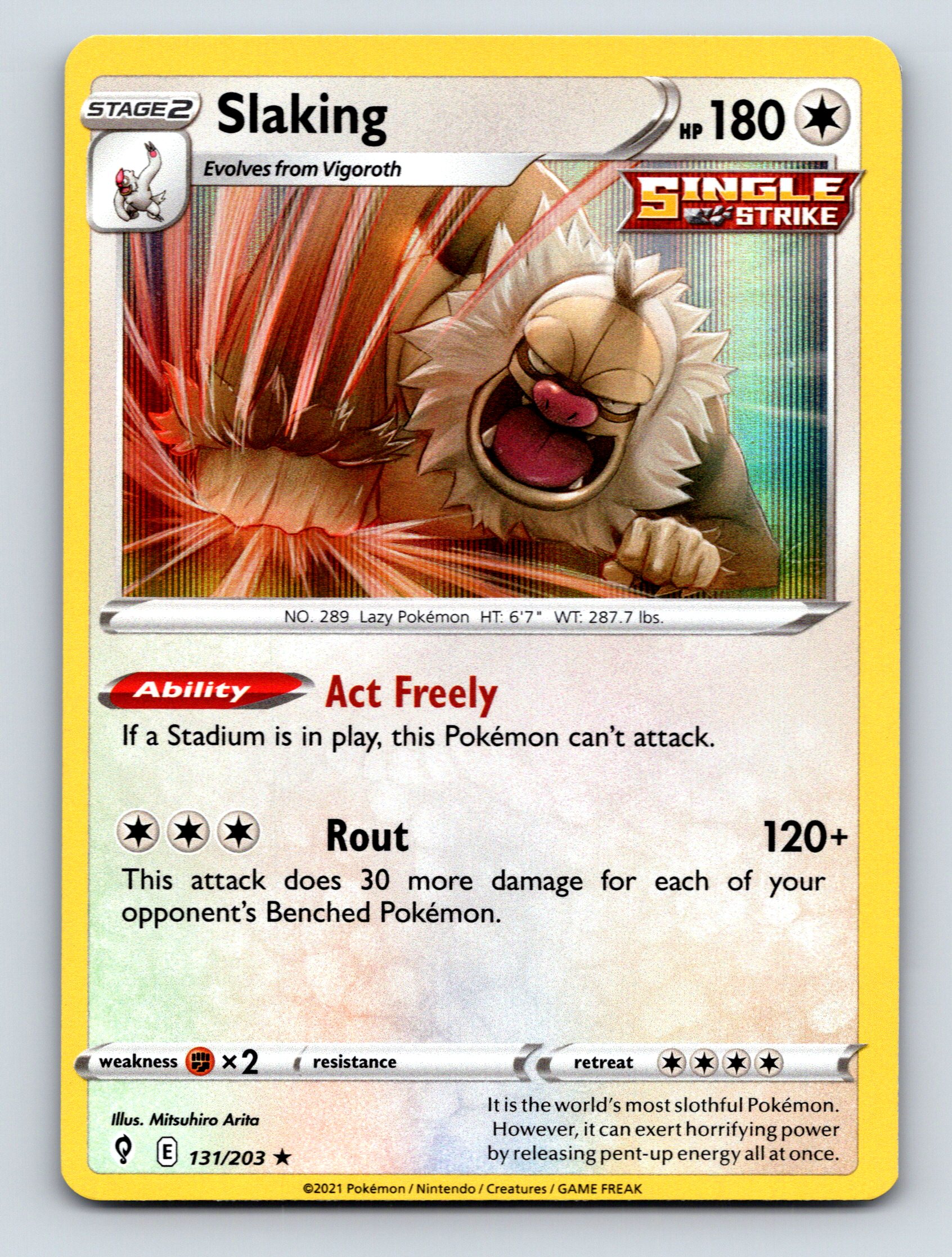 Stage 2 Slaking HP 180 Act Freely Ability Rout Attack Card Yellow Pokmon