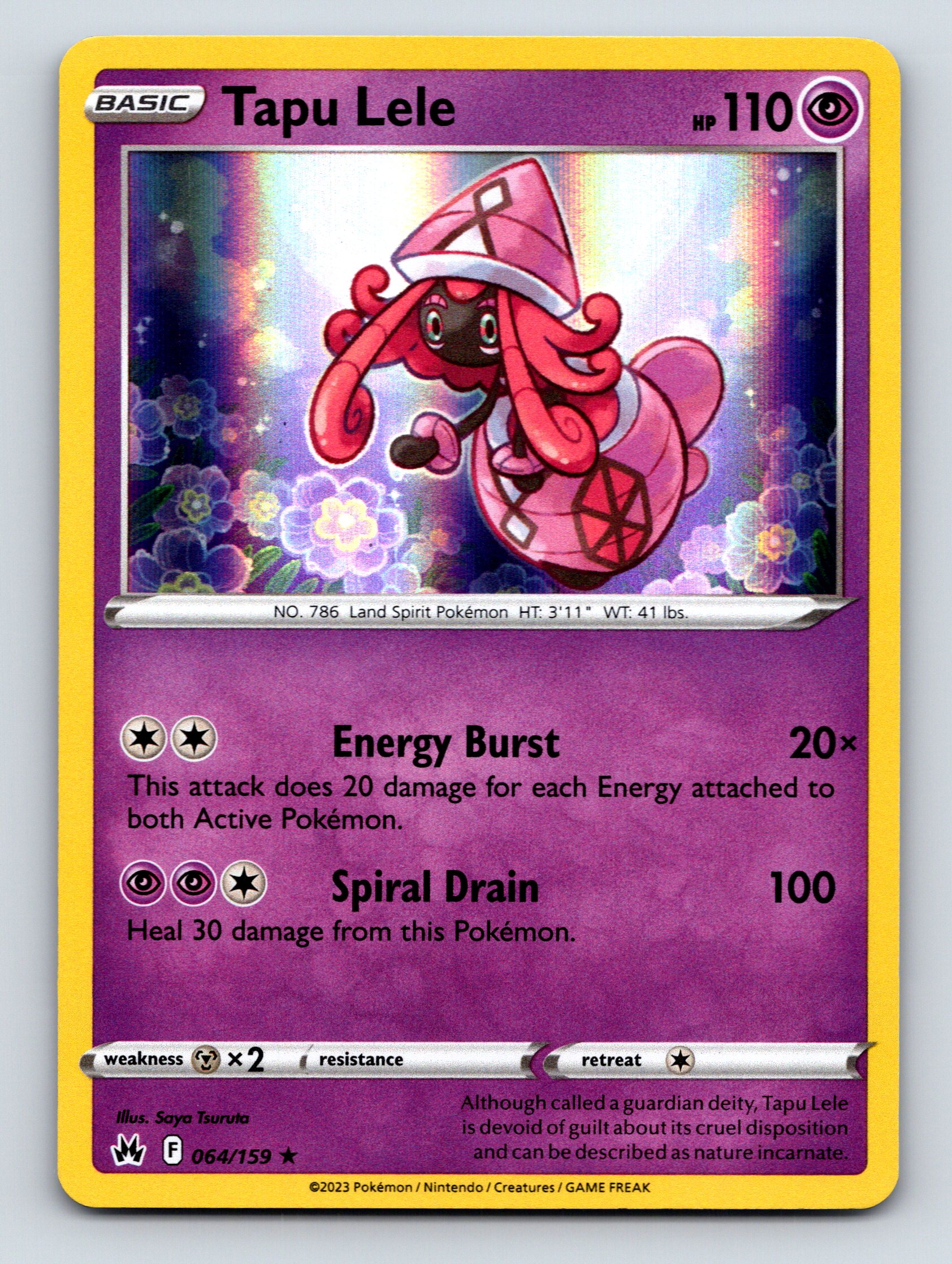 Basic Tapu Lele HP 110 Energy Burst Spiral Drain Rarity Purple