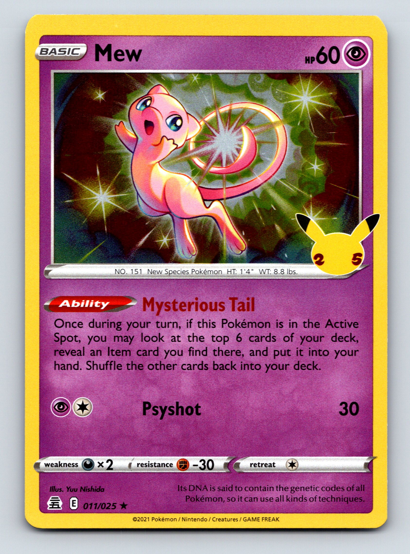 Mew ポケモンカード HP100 Psyshot Basic Mew HP 60 Mysterious Tail Ability Psyshot Attack Pink