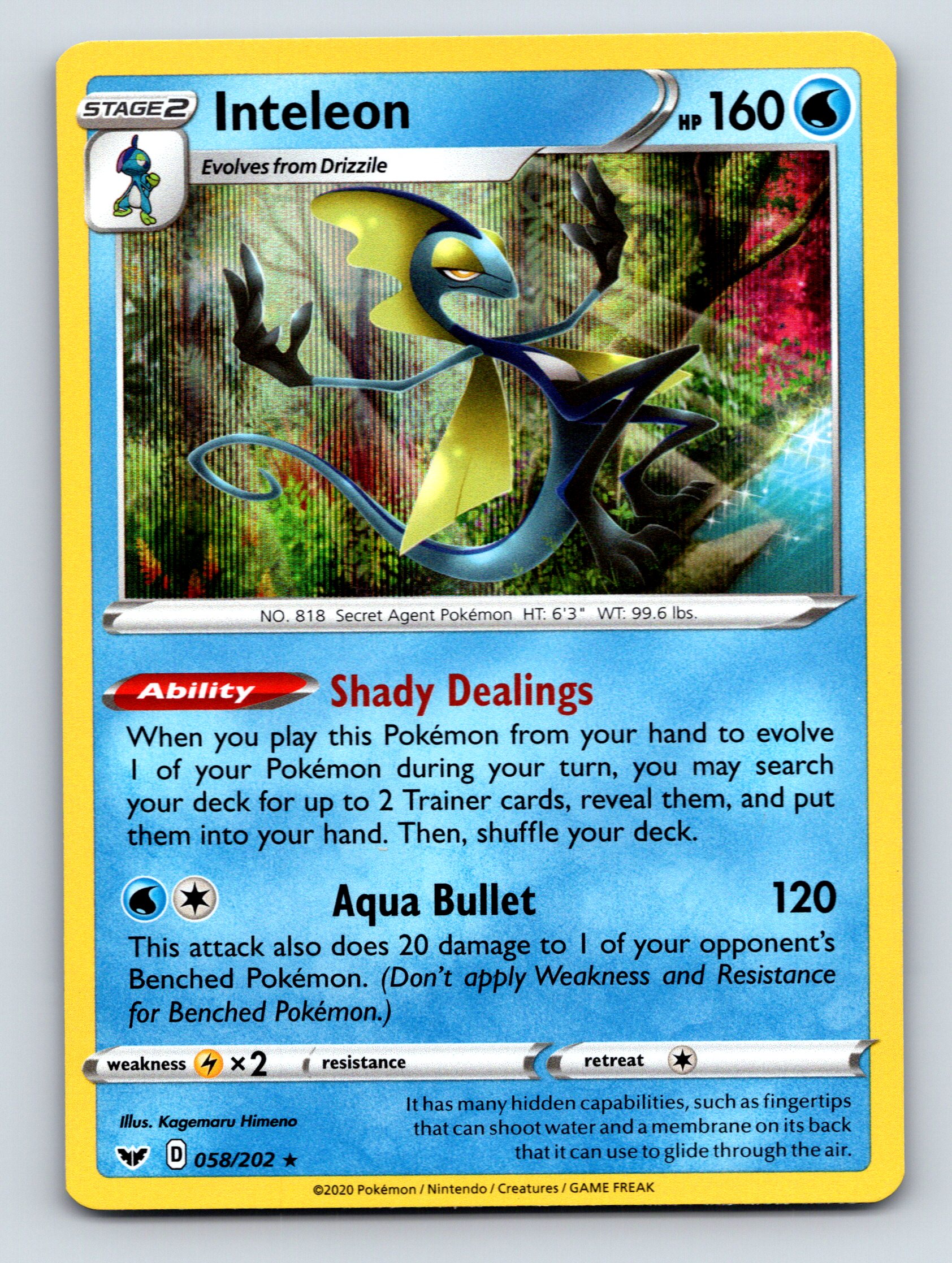 Stage 2 Inteleon HP 160 Shady Dealings Aqua Bullet Rarity Blue