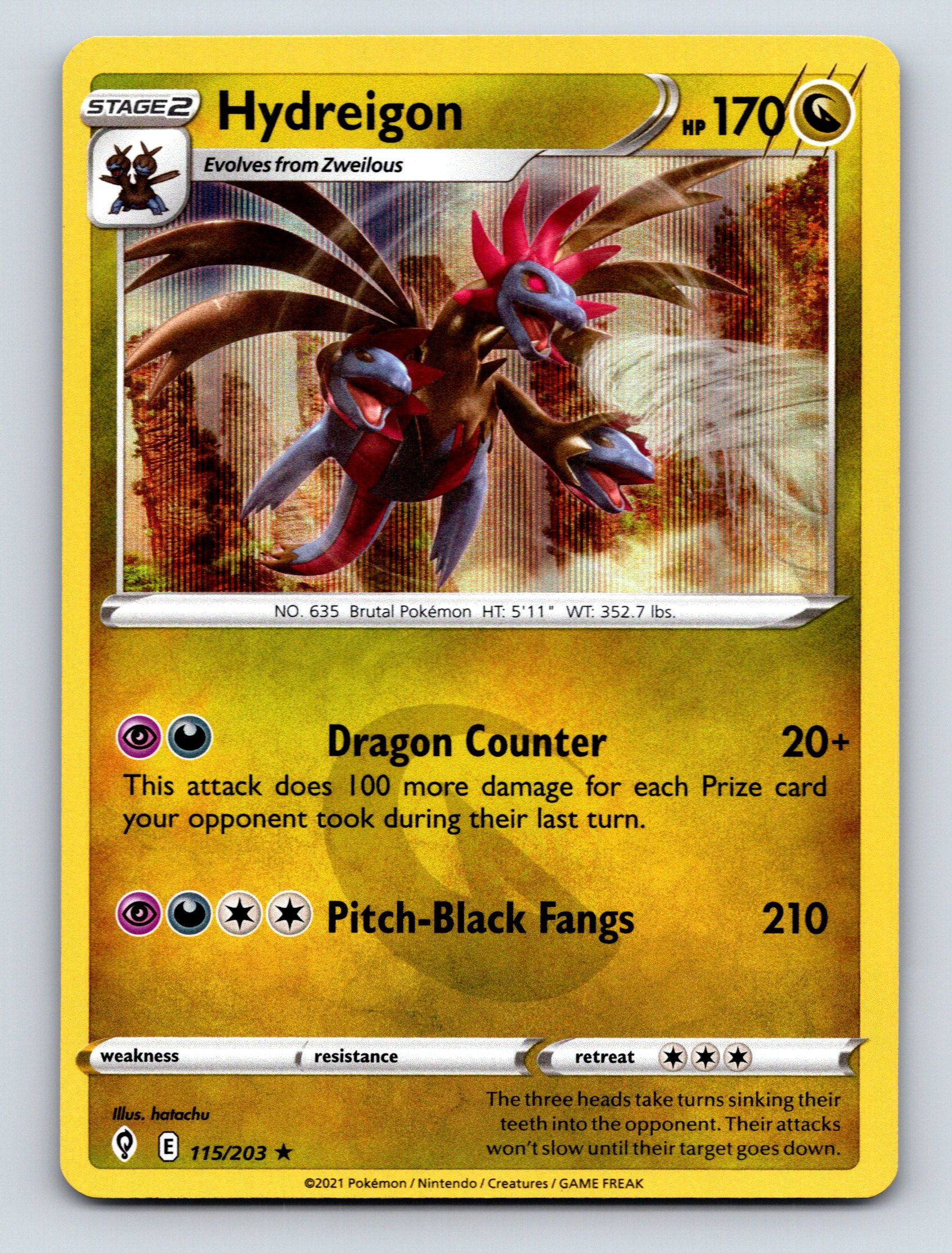 Stage 2 Hydreigon HP 170 Dragon Counter Attack Rarity Yellow